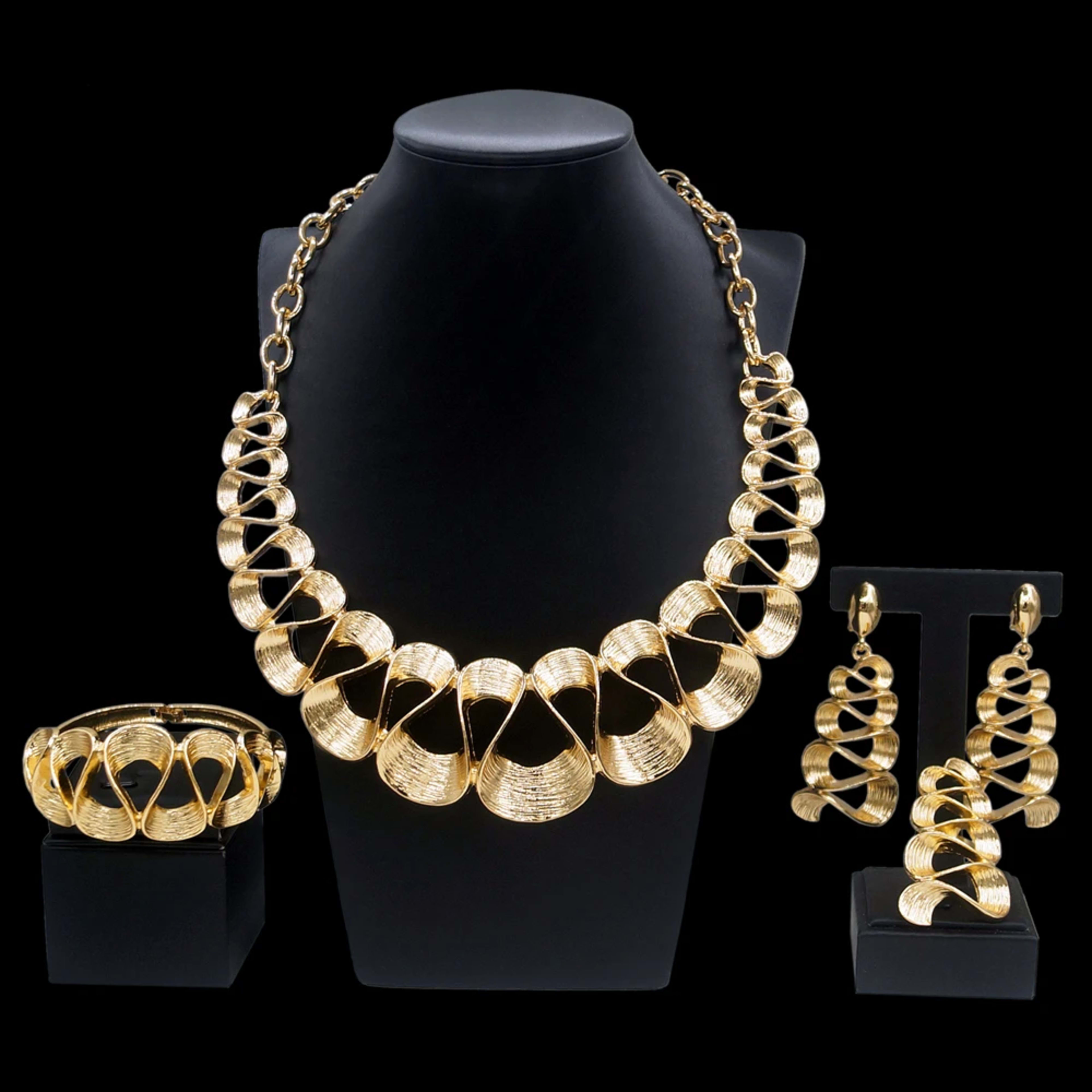Jewelry Set For Women Gold Plated Wavy Design Fashion Delicate Pendant Necklace Earrings Wedding Holiday Women Jewelry G 6