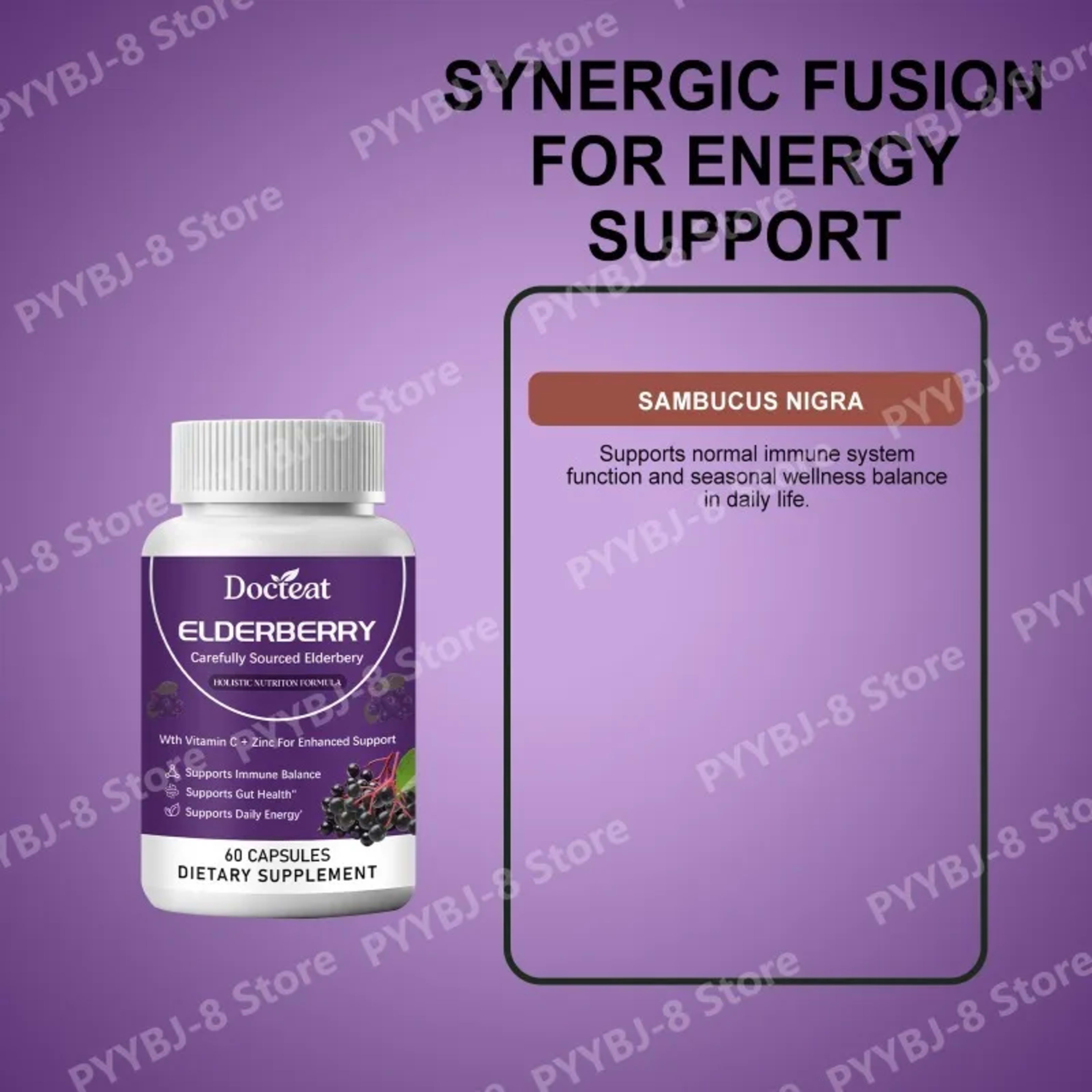 Elderberry Capsule Supplement Contain Elderberry Extract,vitaminC and Zinc Support Intestinal Health & Daily Energy Inta 3