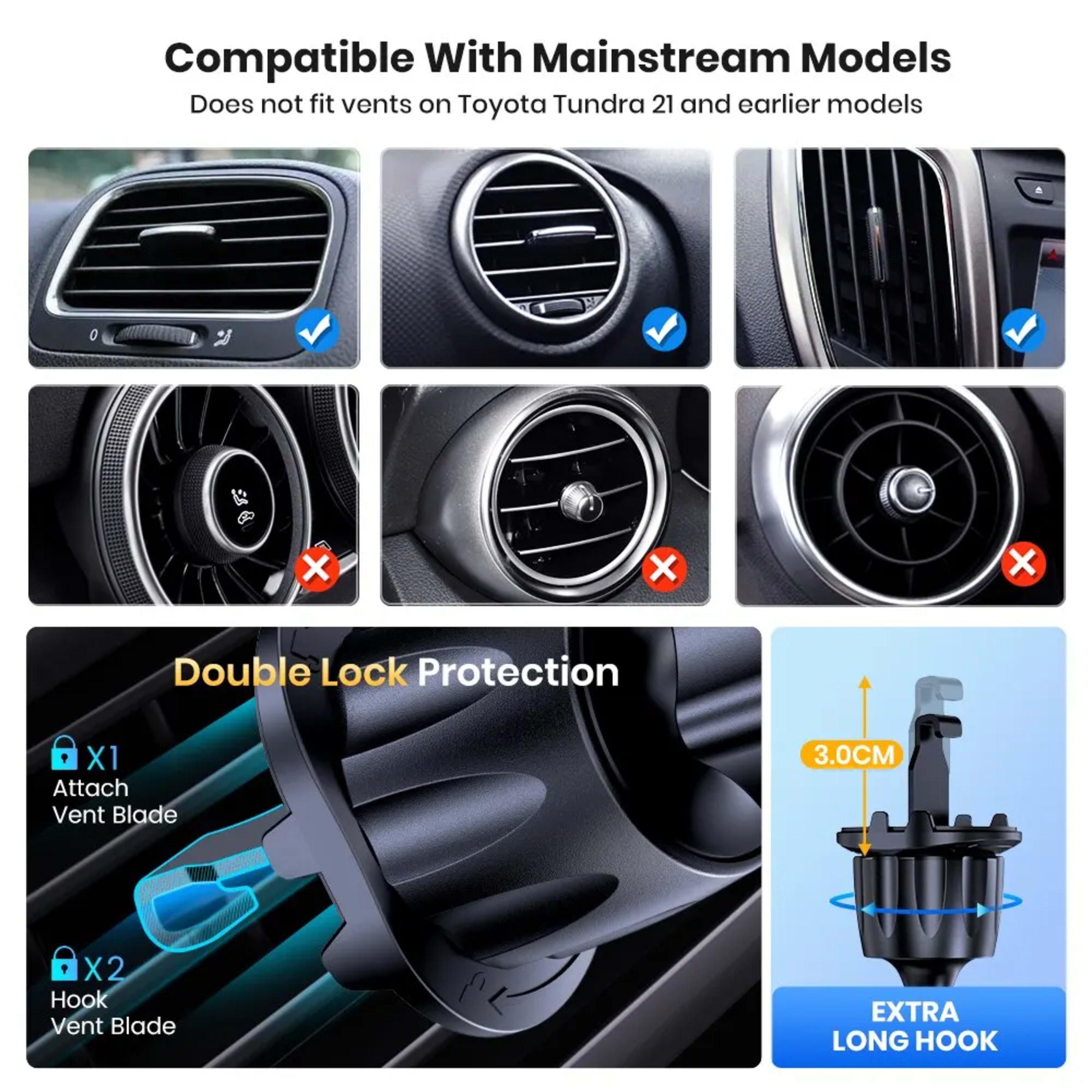 Car Phone Holder Mount, TOPK 2023 Upgrade Auto Locking Universal Phone Holder with Hook Clip for Car Air Vent for iPhone 2