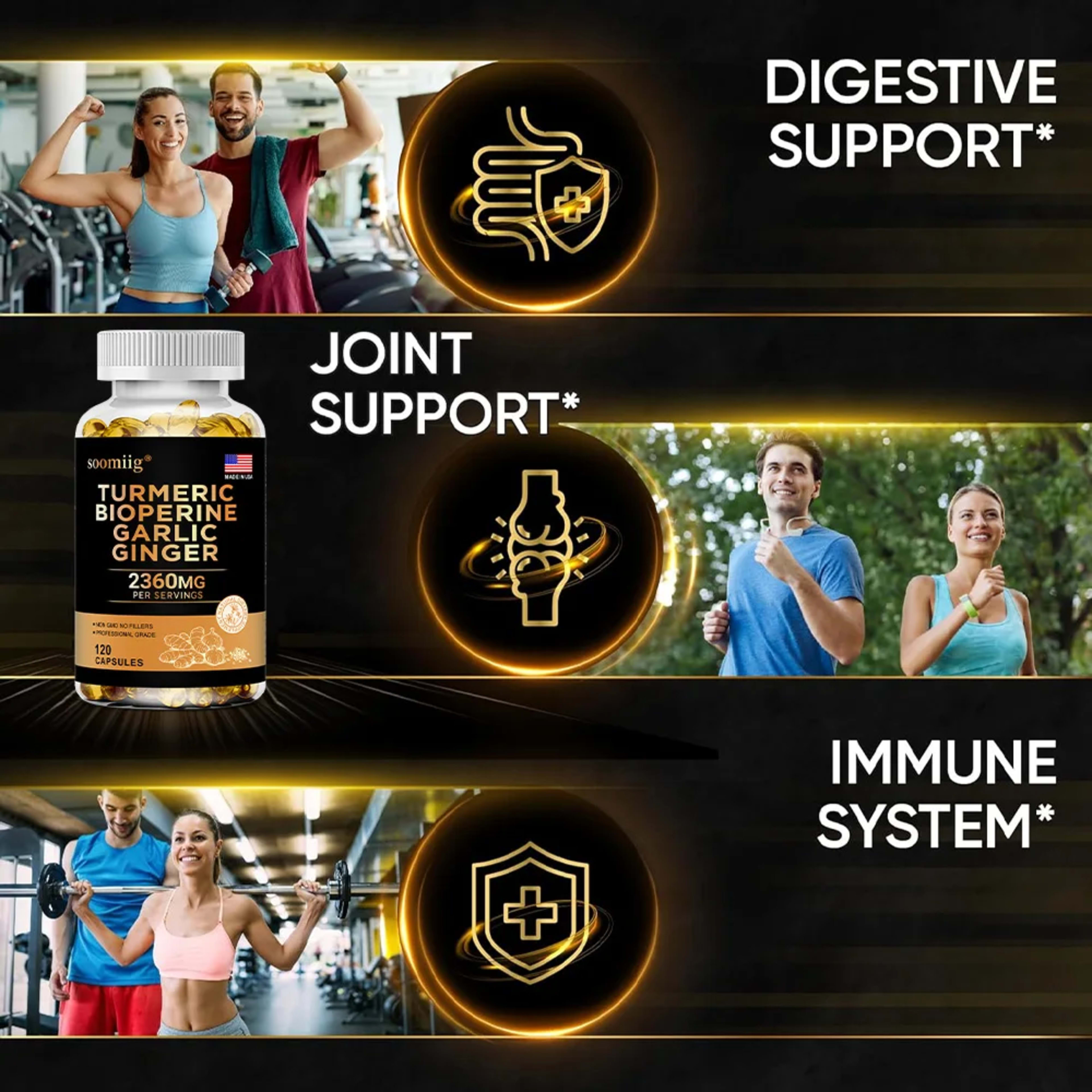 Turmeric Ginger Supplement with Garlic Curcumin Black Pepper, Support Joint Health, Promote Digestion, and Boost Immune  4