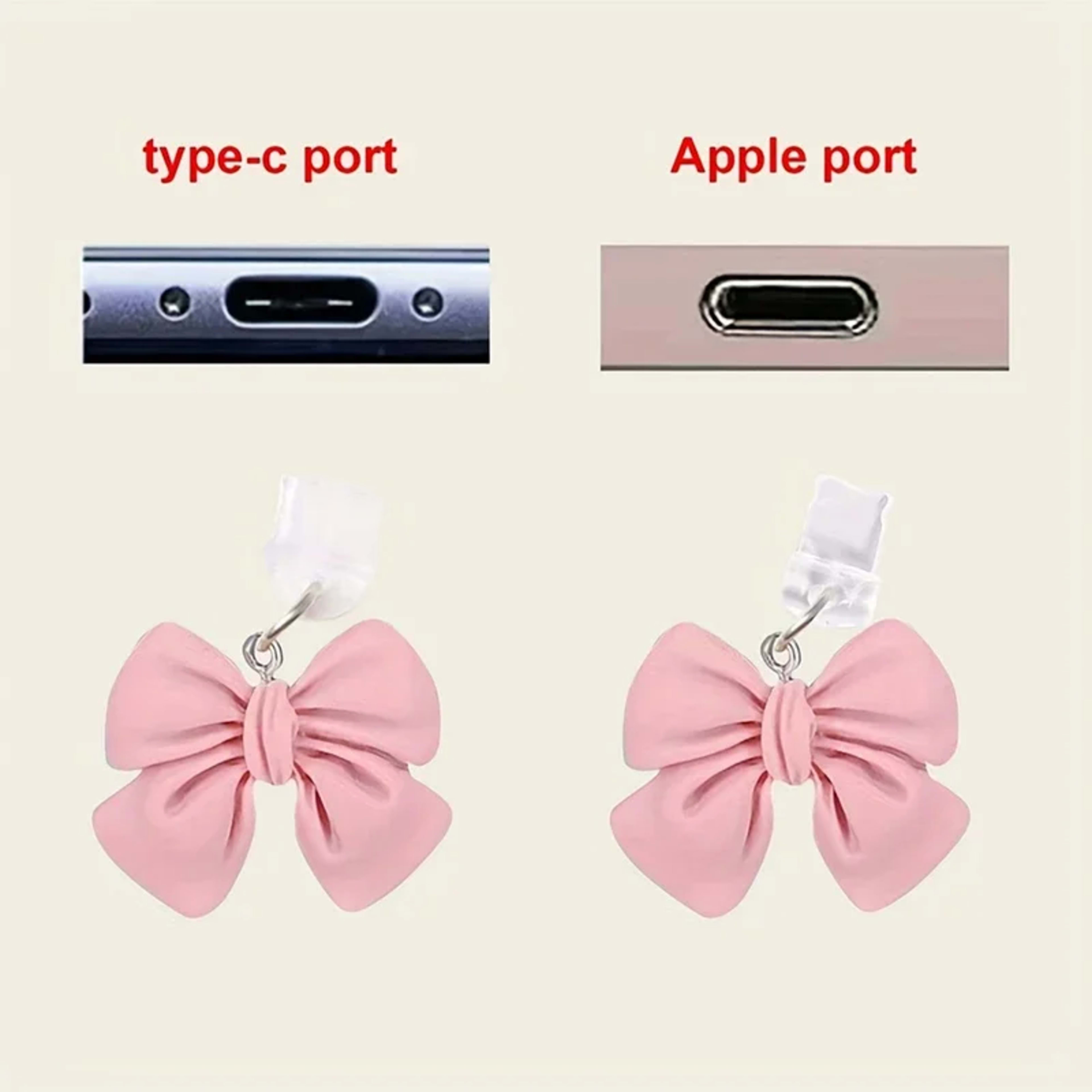 1pcs Cute Pink Bow Phone Dust Plug Accessories Decoration Hanging Pendant for IPhone for Samsung Type-C Charging Port 4