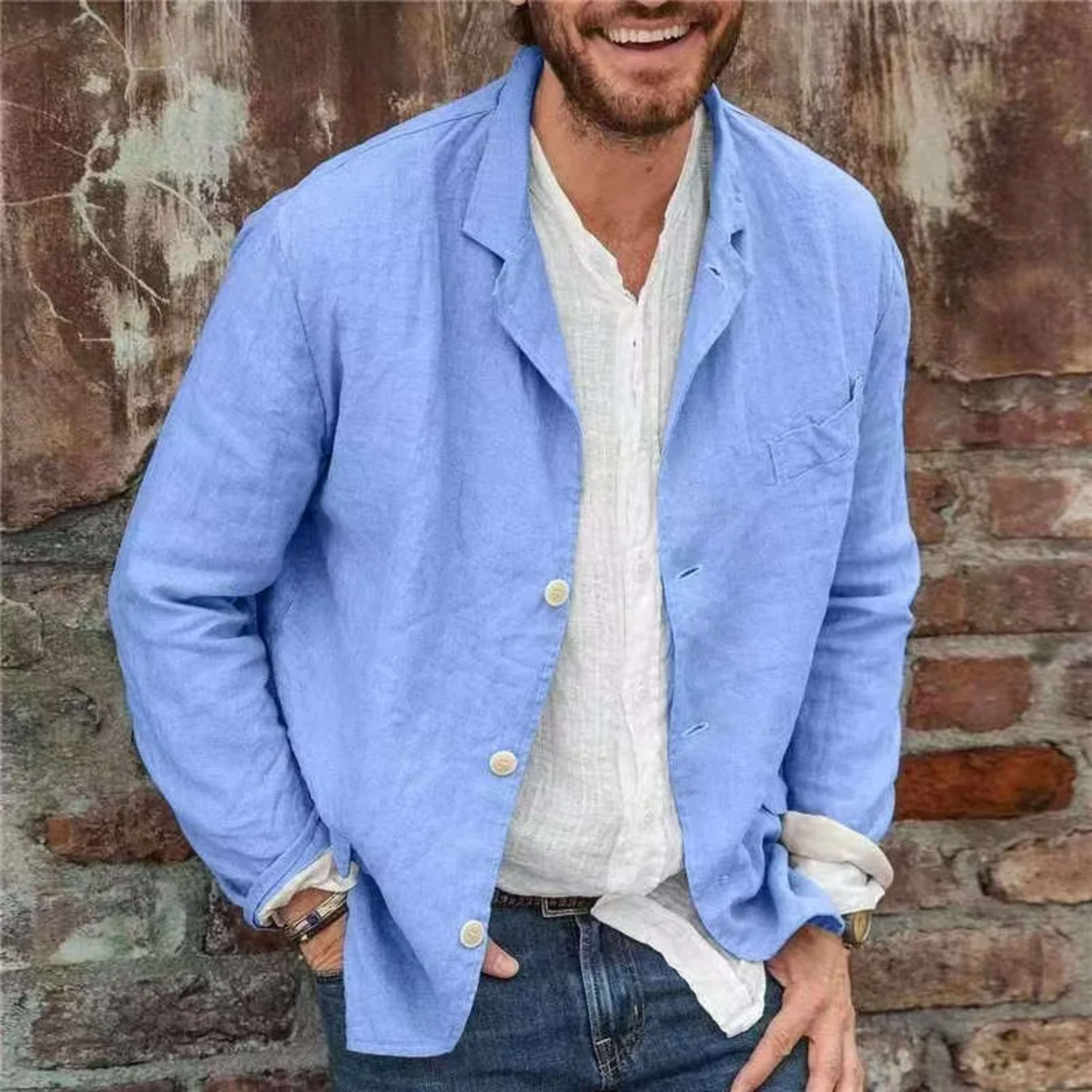 Men's Jacket, Solid Color Cotton and Linen Fashionable Casual Vacation Top 2