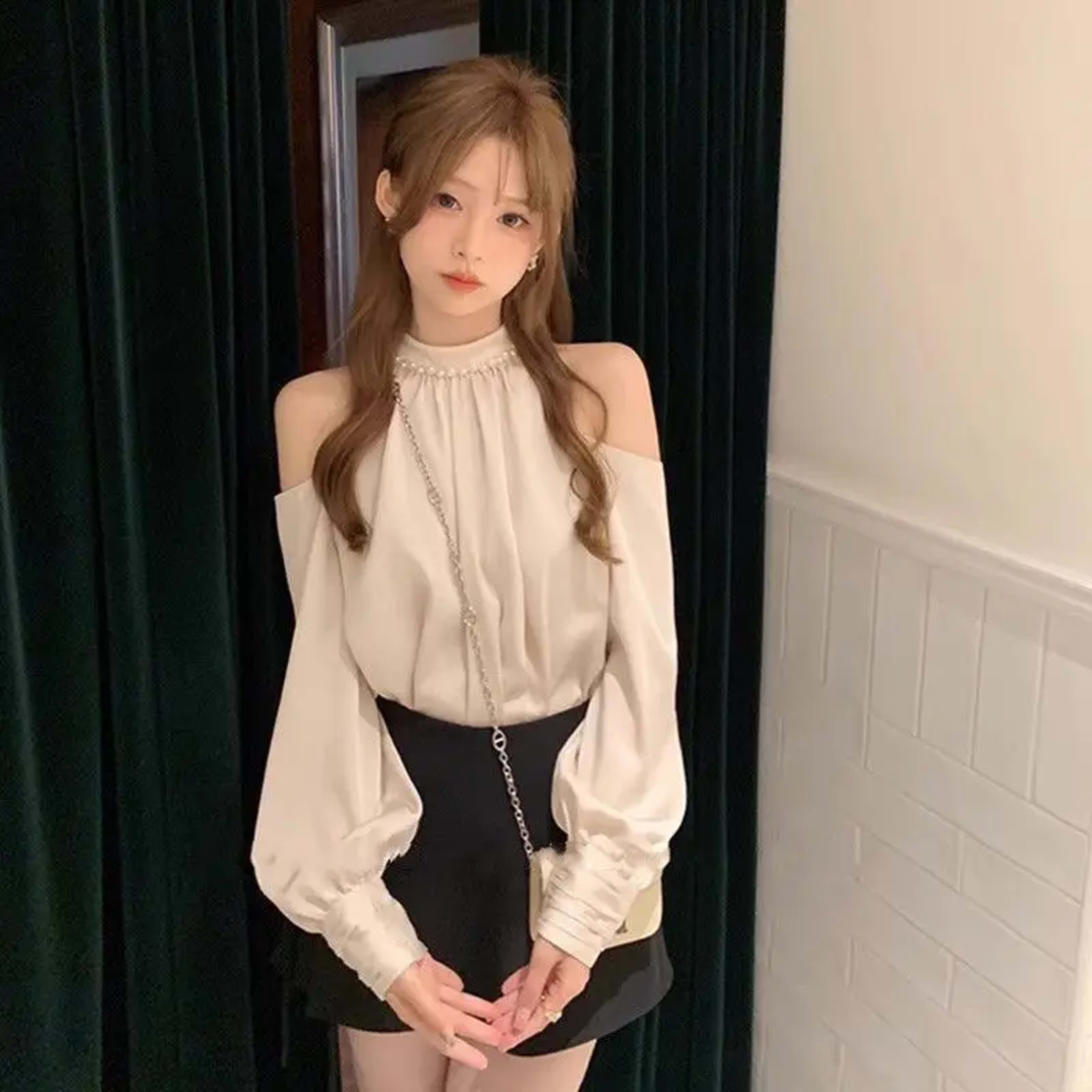 2025 Blusas Mujer De Moda Sweet Blouse for Women O-neck Long Sleeve Off Shoulder Summer Tops Temperament Fashion Shirts  8