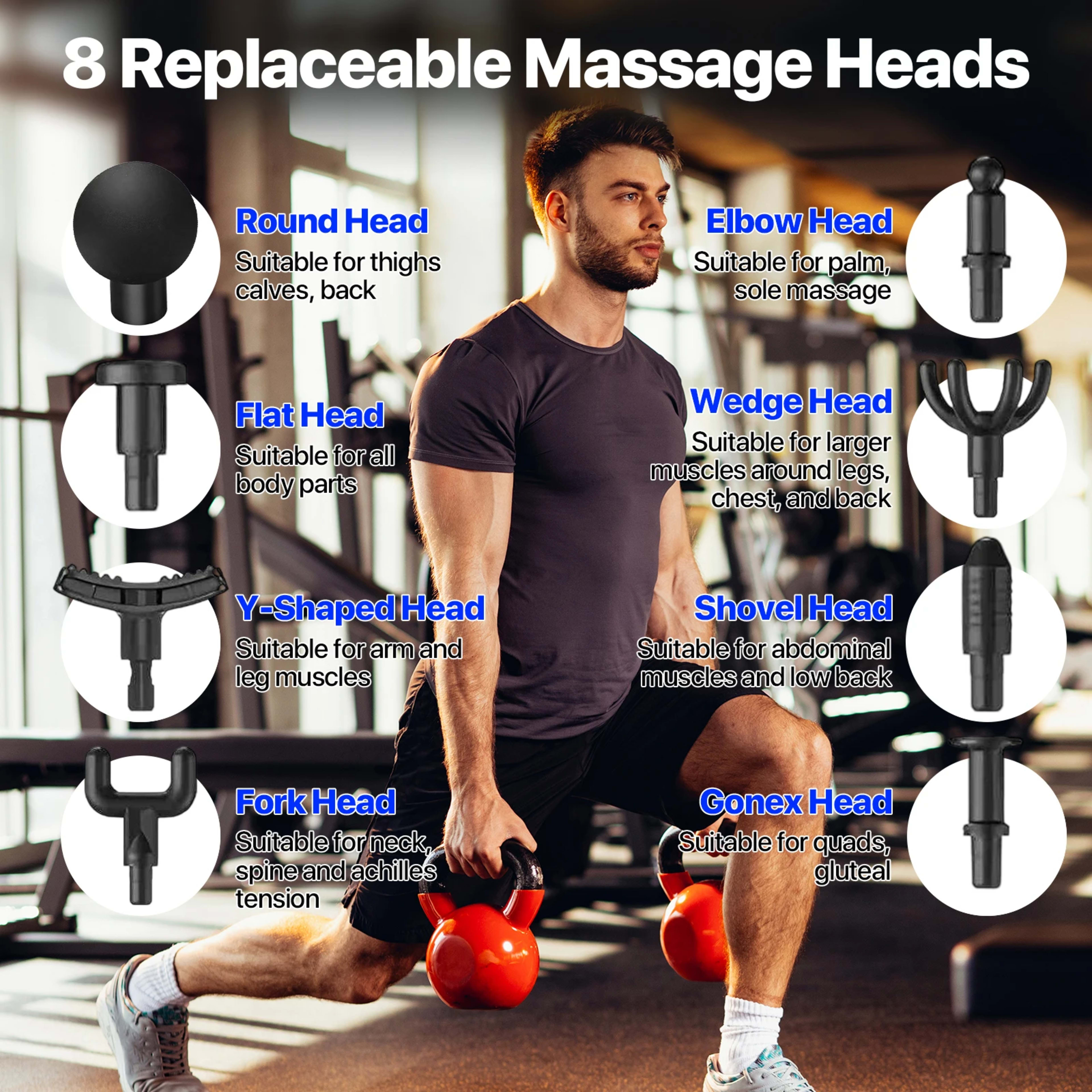 Massage  gun，Deep Tissue Massager Gun ，Percussion Massager for Pain Relief with 8 Massage Heads &99 Speeds 6