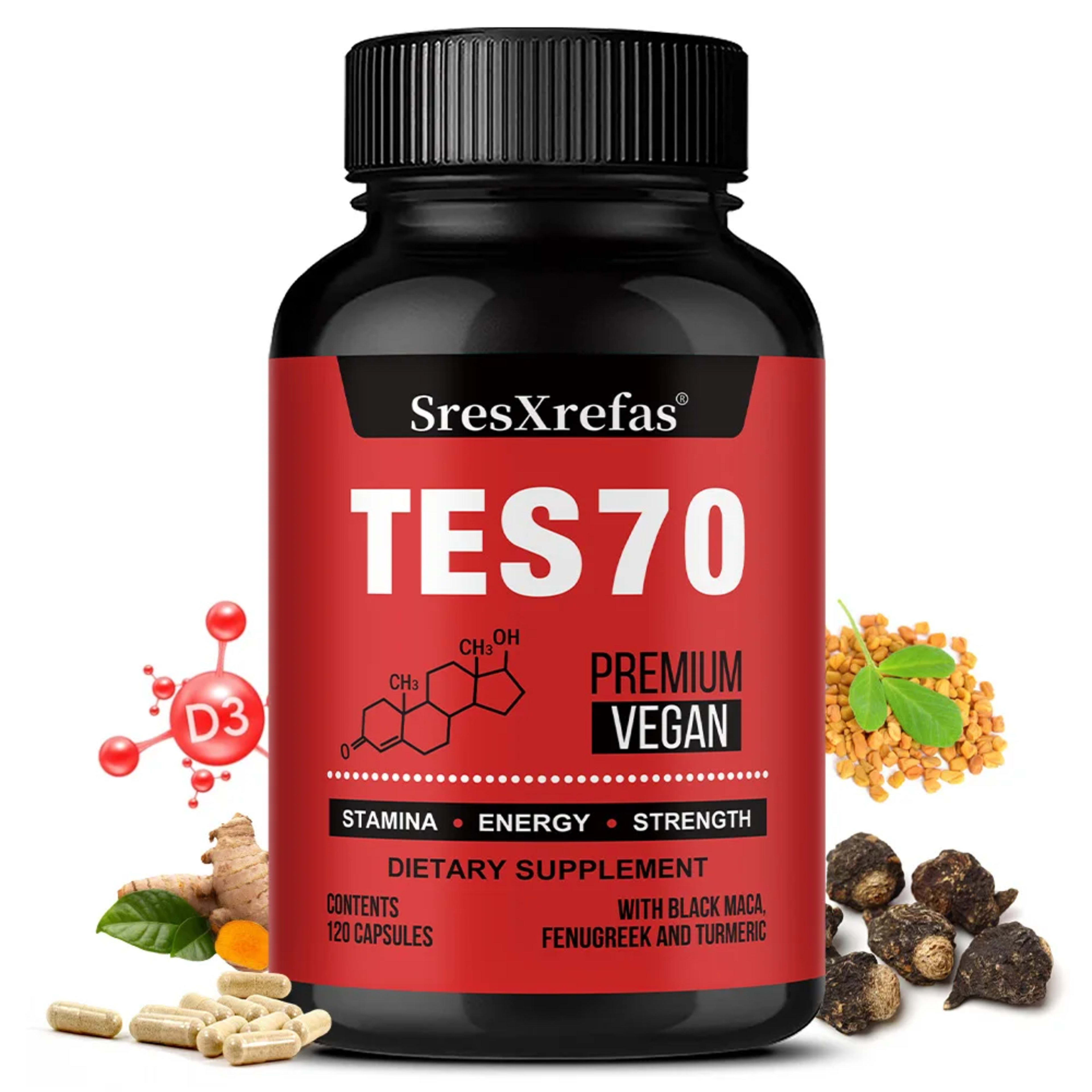 Fenugreek Supplement Capsules, with Turmeric, Black Maca, Endurance, Energy, Strength Support, Improves Mood, Overall He 1