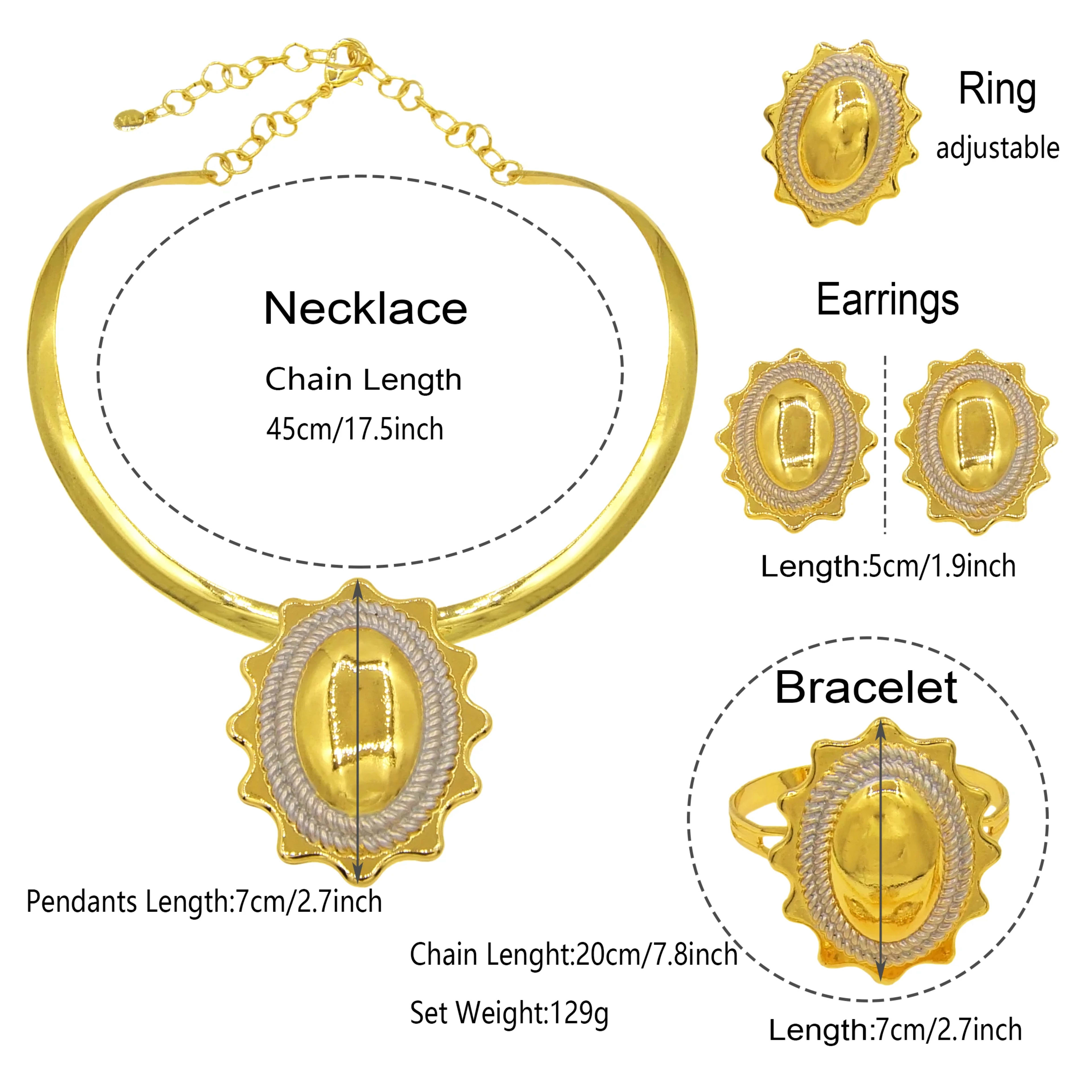 Jewelry Sets For Women Pendant Necklace Gold Plated Silver Simple Fashion Design Big Earring Bracelet Ring Sets Exquisit 2
