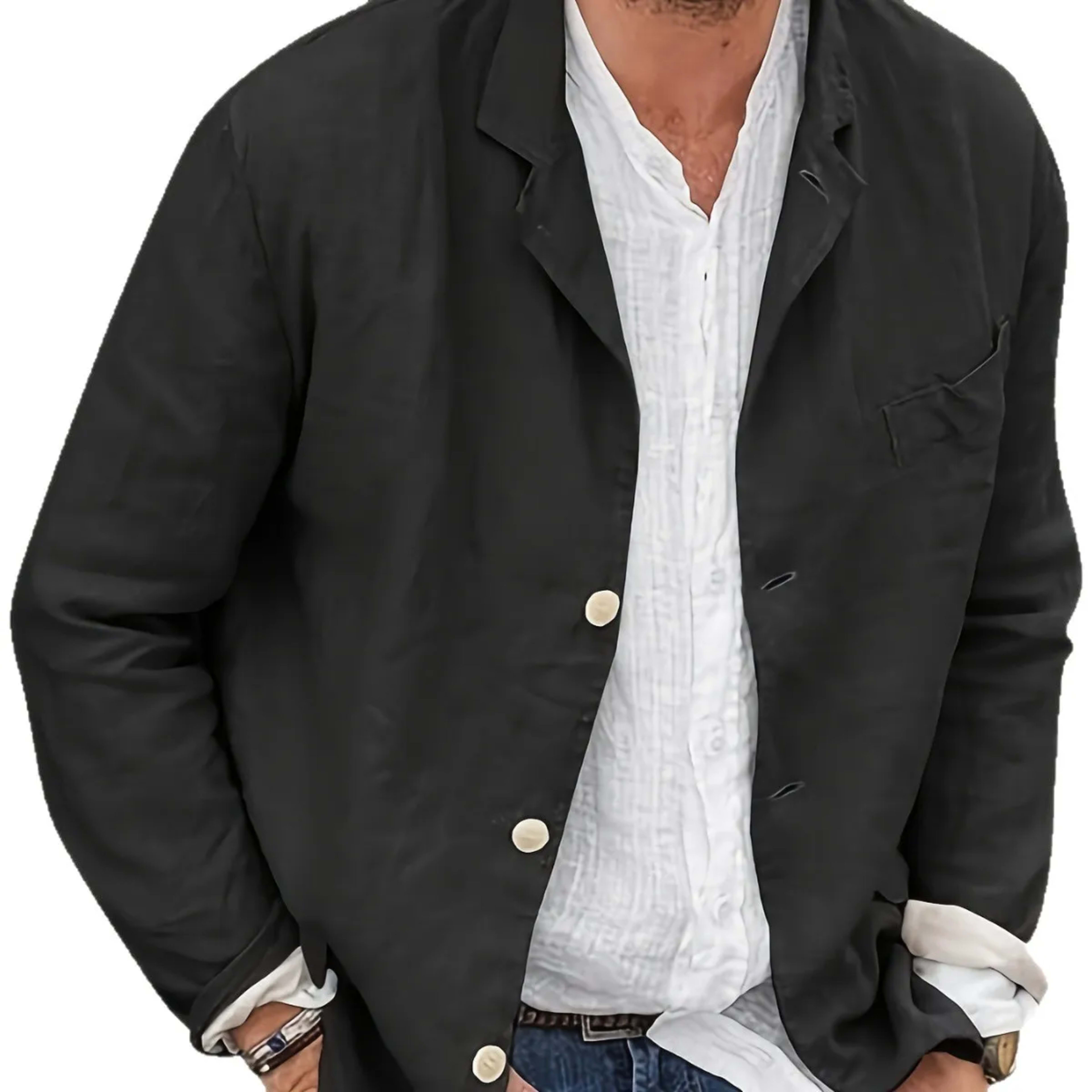 Men's Jacket, Solid Color Cotton and Linen Fashionable Casual Vacation Top