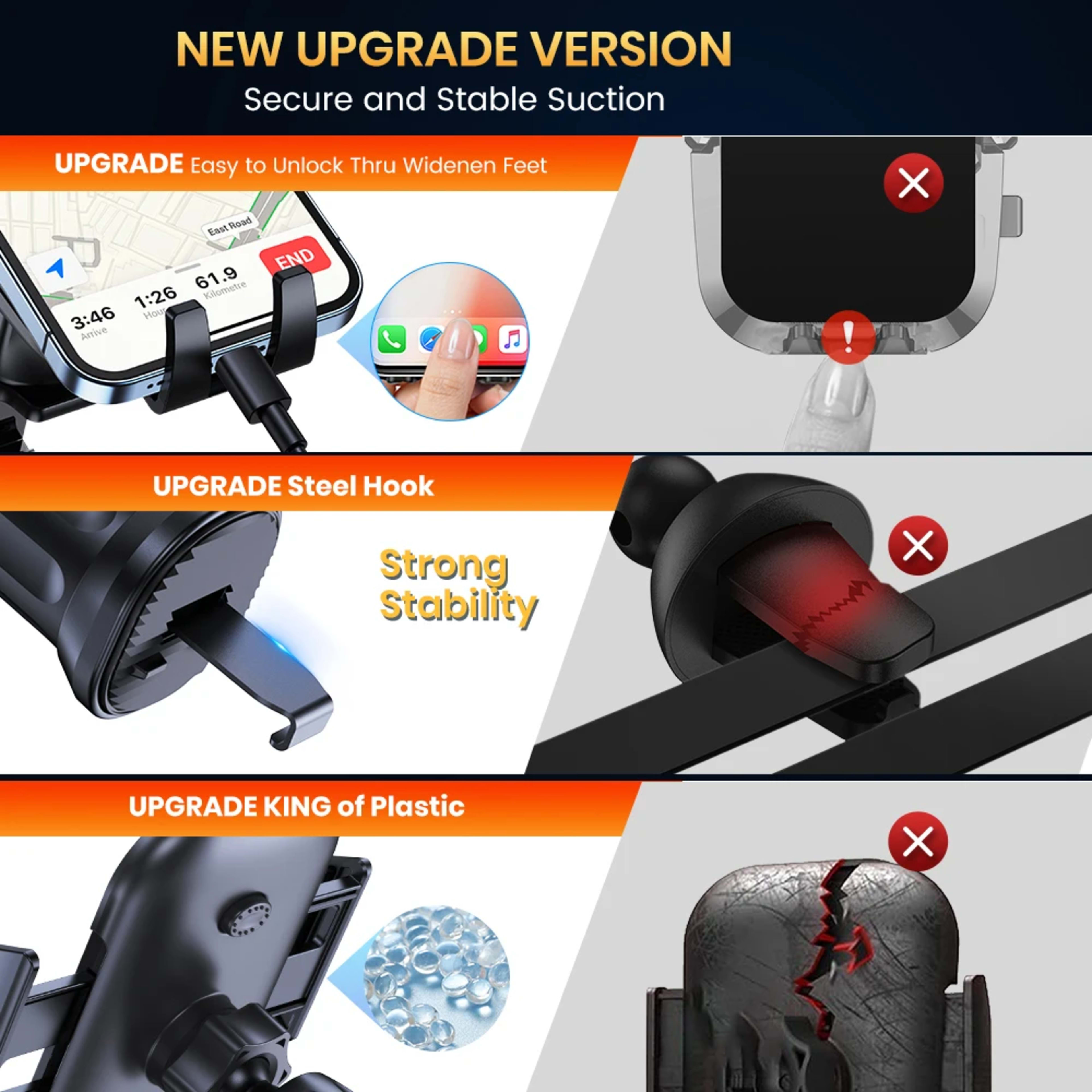 Car Phone Holder Mount,TOPK Upgrade Auto Locking Universal Phone Stand Holder with Hook Clip for Car Air Vent for iPhone 2