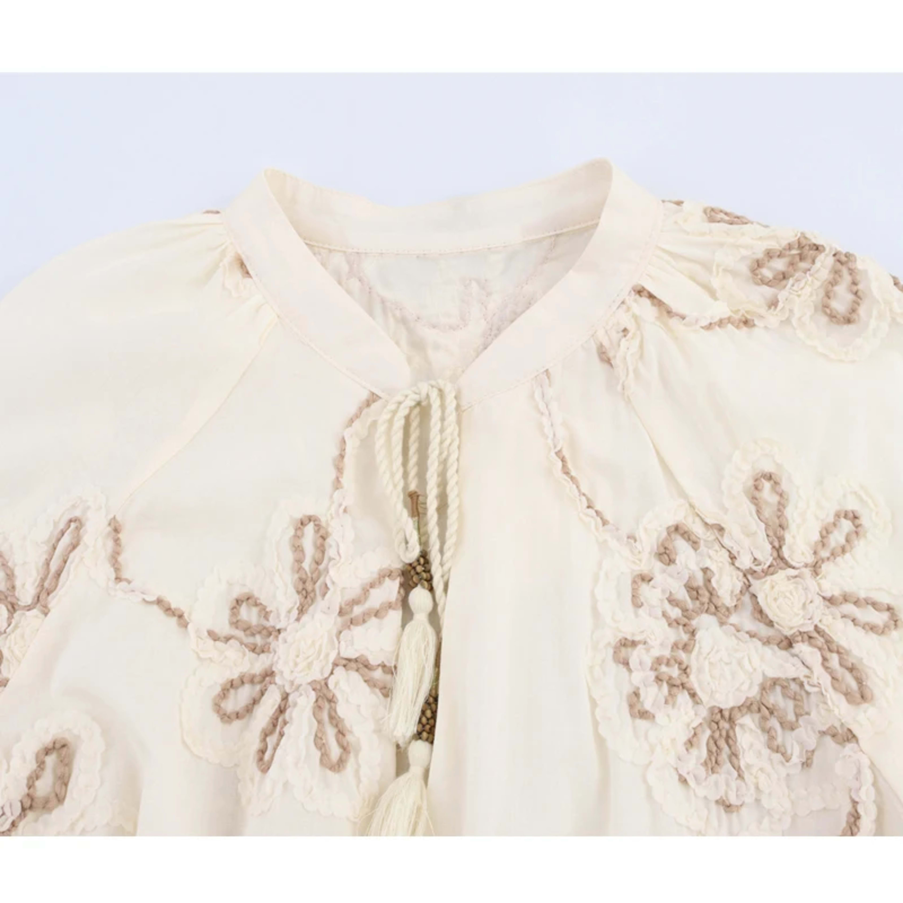 MUJER Flower Embroidered Blouses for Women Tassel Casual Shirts and Blouses Woman Ruched Beach Women's Blouse Summer Boh 3