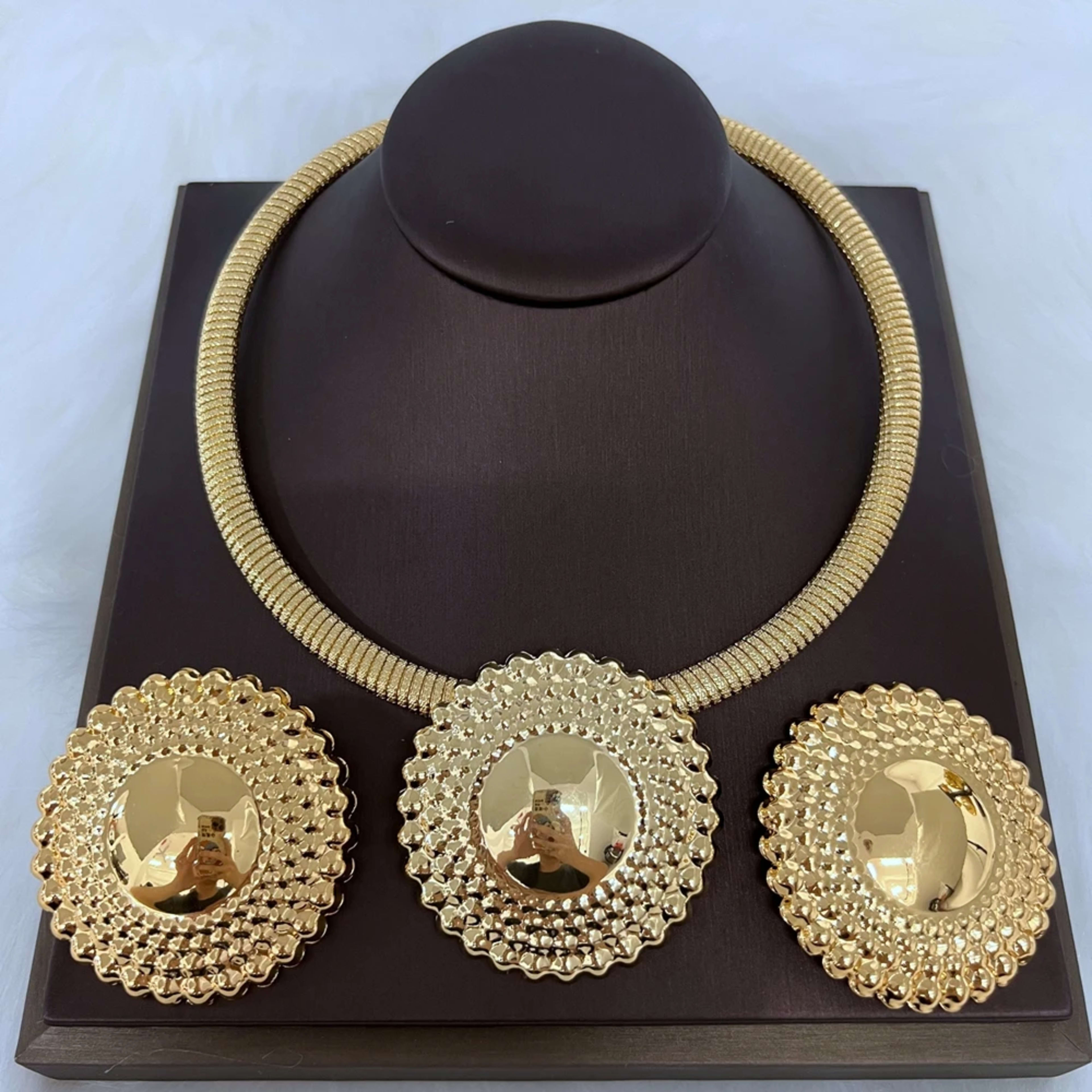 Dubai Jewelry Set for Women Round Beads Pendant Necklace and Earrings Gold Plated Jewelry Set for Weddings Bride Accesso