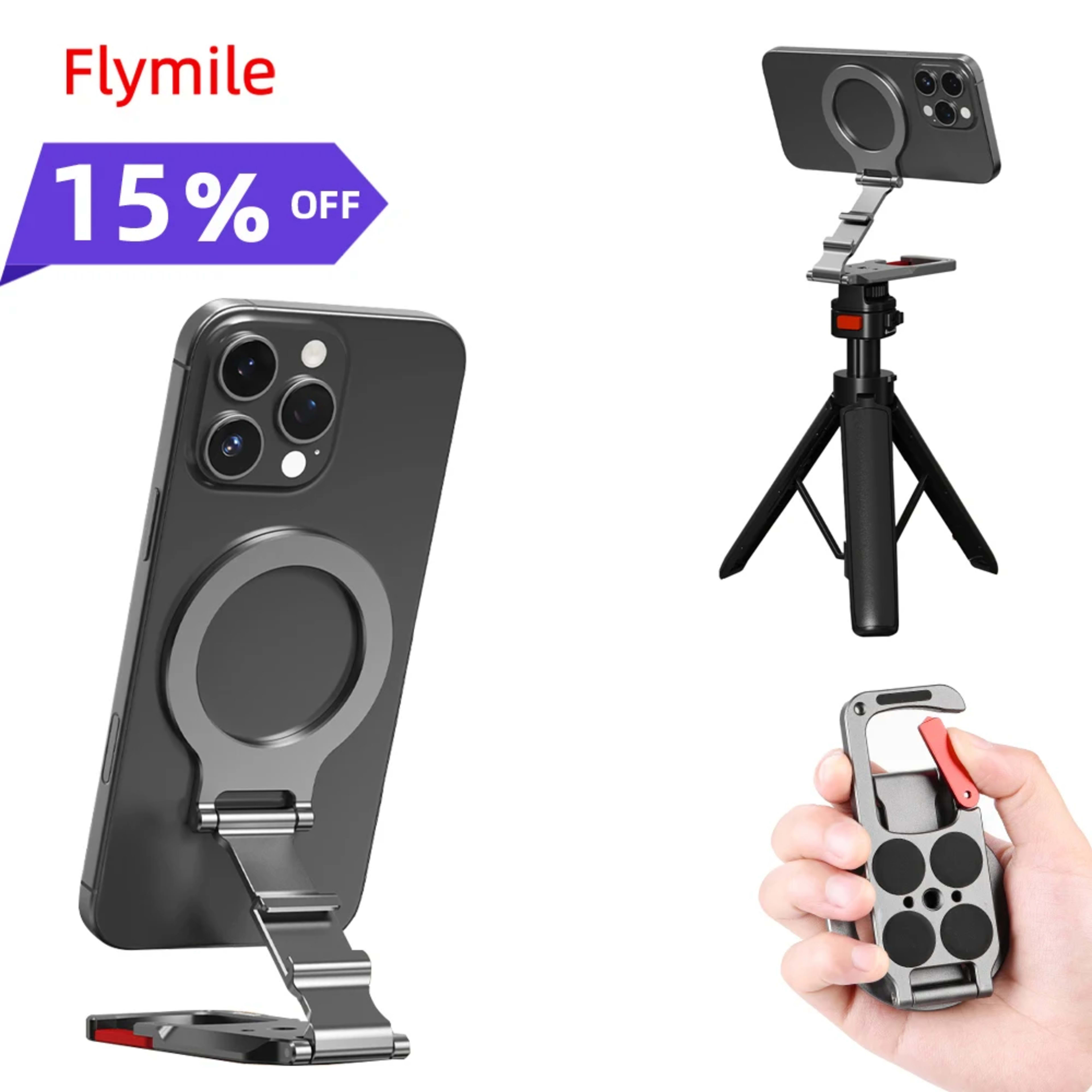Flymile Magnetic Phone Holder Carabiner Mount for iphone 17 16 15 14 Accessories Handle Tripod Adapter Compatible with M 1