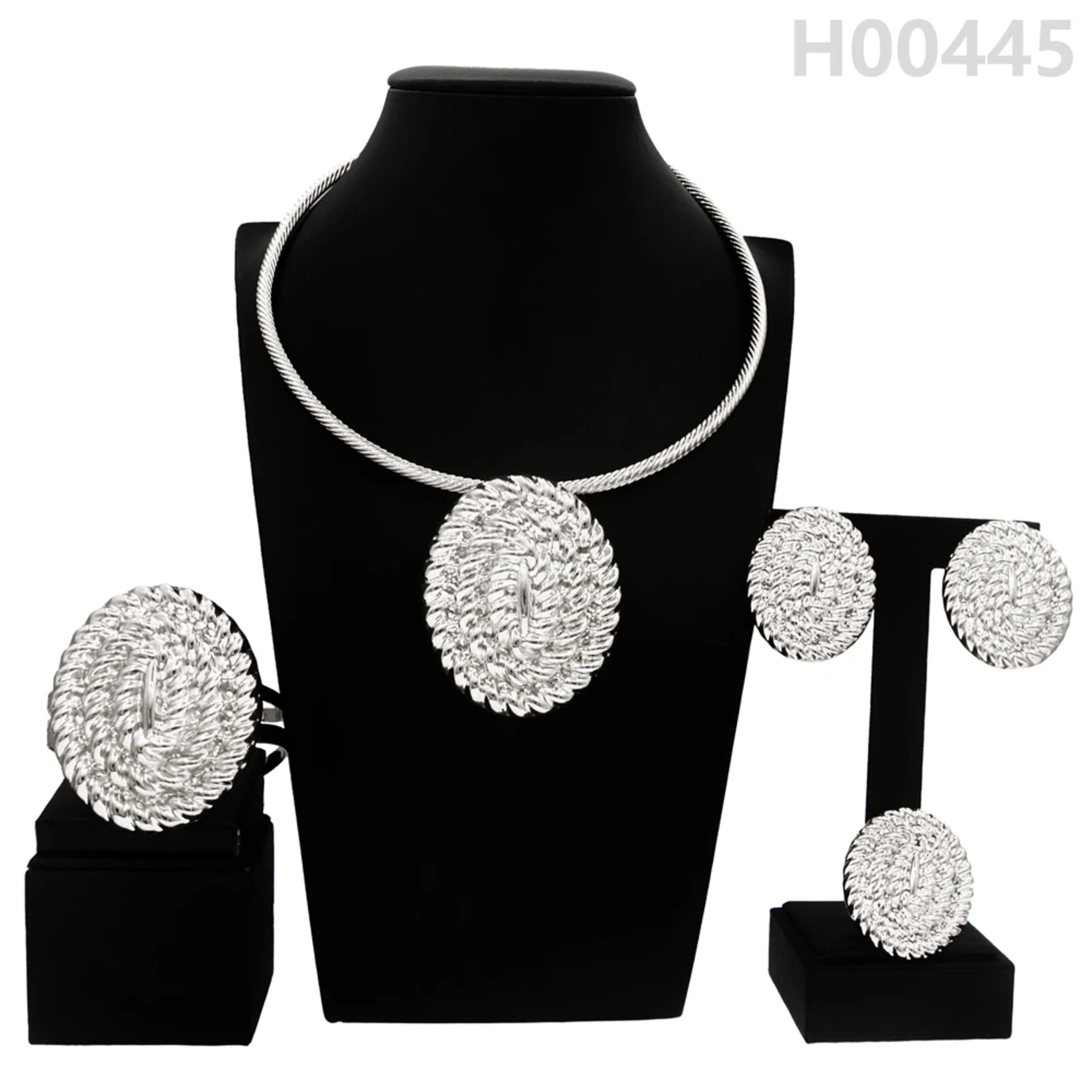 Jewelry Sets For Women Pendant Necklace Gold Plated Silver Simple Fashion Design Big Earring Bracelet Ring Sets Exquisit 9