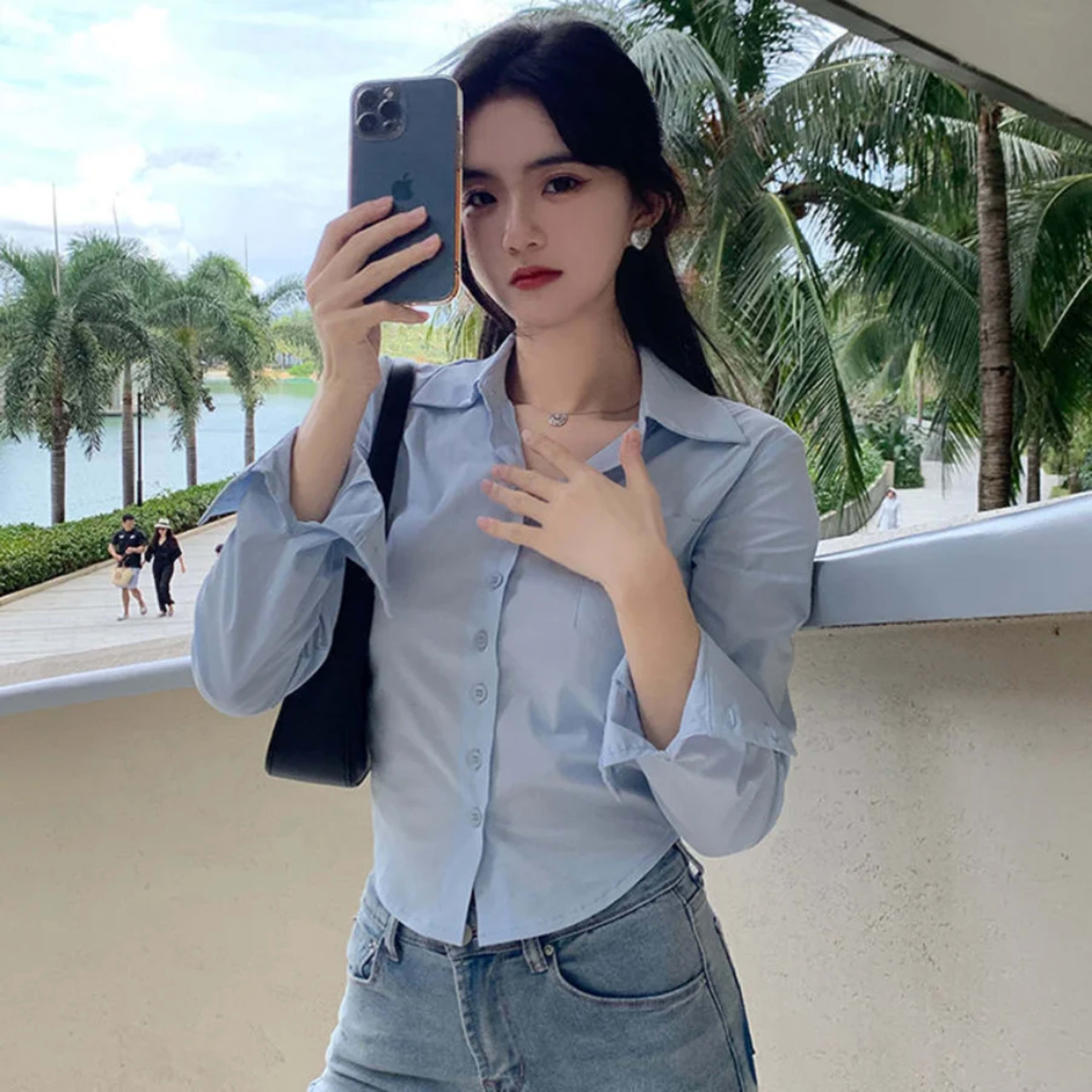 Blouse Woman New Collection 2025 Silk Korean Style Black Sexy Blue Satin Shirt for Women White Crop Top Long Sleeve Chif 4