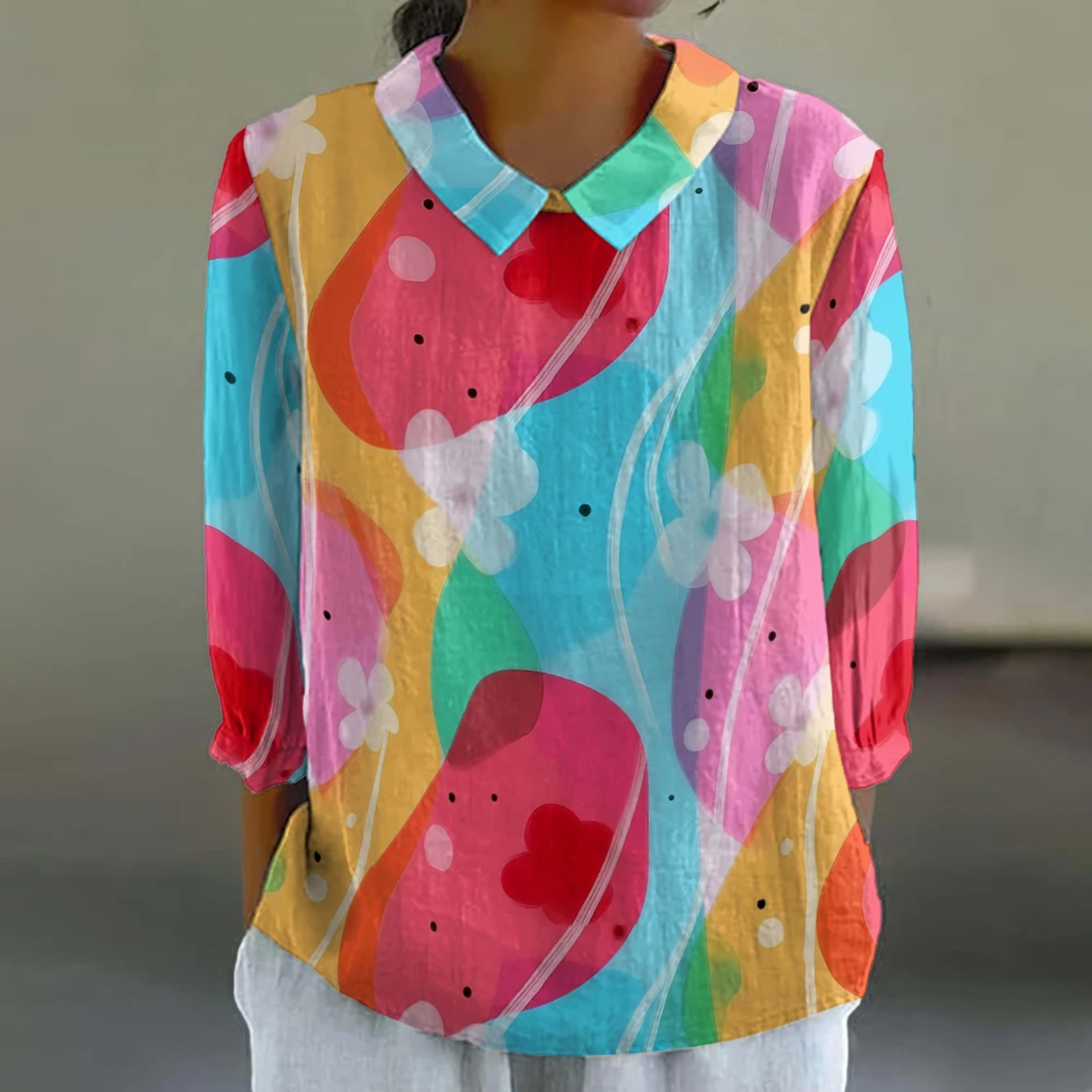 Women's Floral Shirt Cute 3/4 Sleeve Blouse Breathable Vacation Top Resort Style Button Down Tunic Summer Casual Shirt P 5