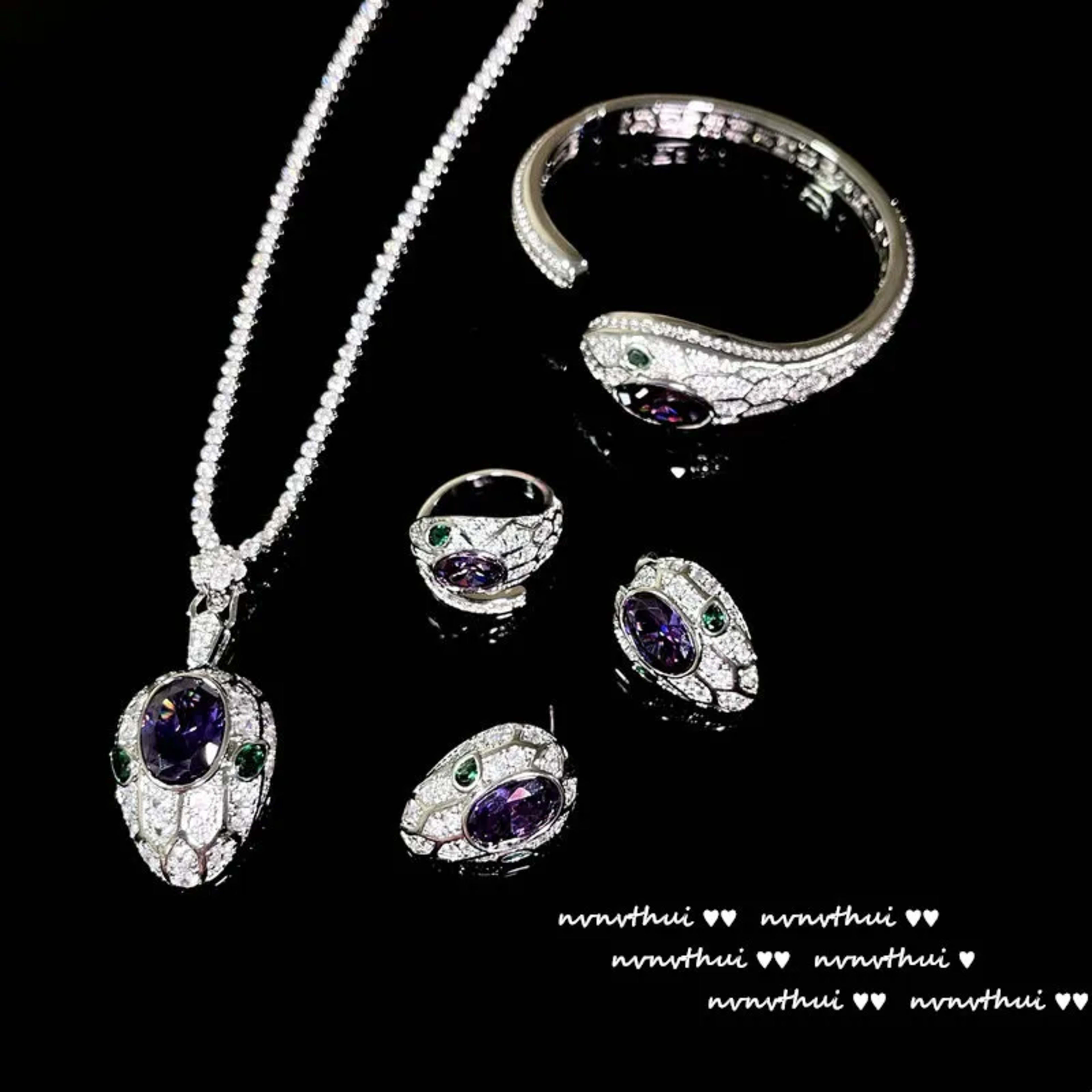 Women's New Fashion 925 Sterling Silver Jewelry Sets for Women Silver Color Luxury Zircon Snakce Necklace/Ring/Earring/B