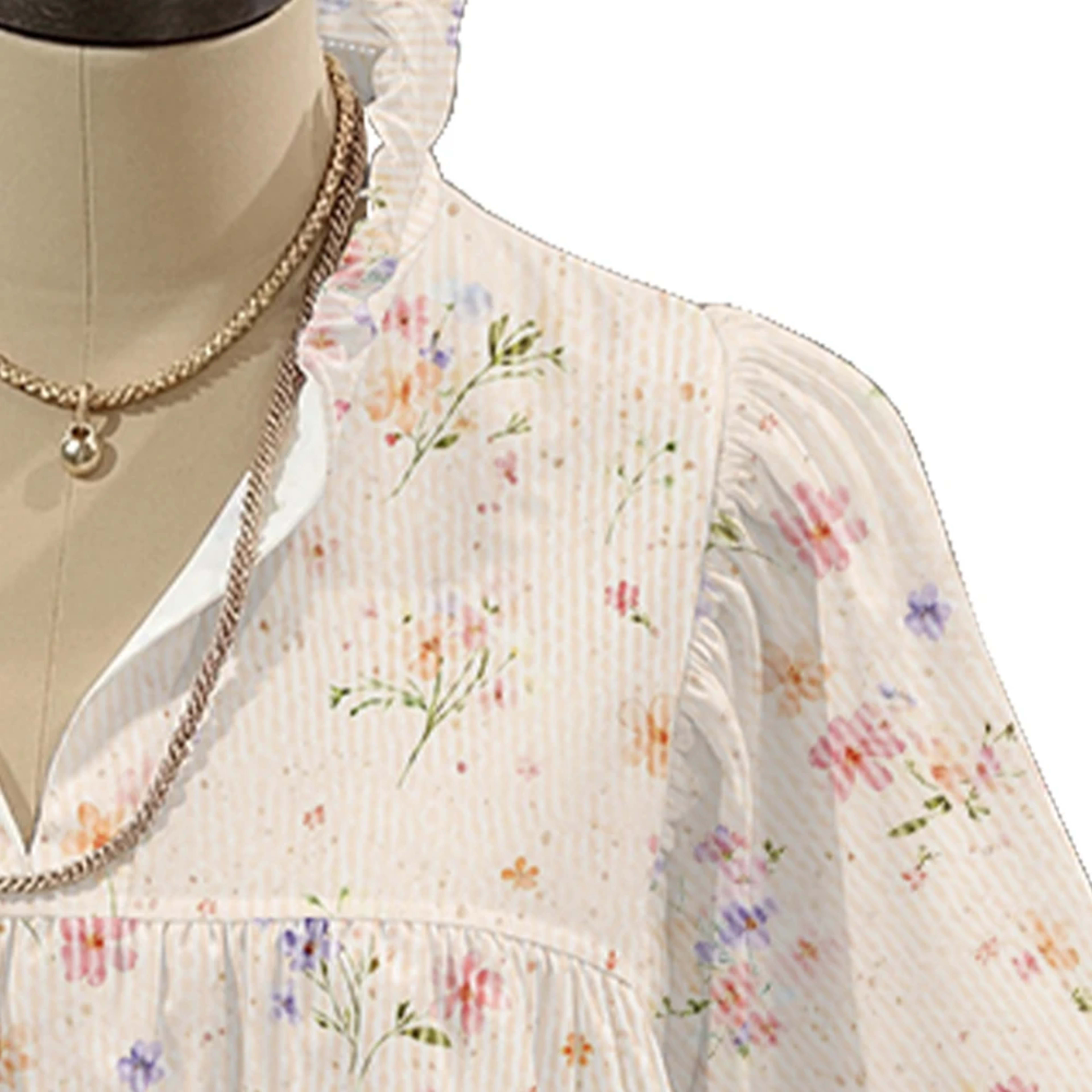 Women's Sweet French Style Floral Blouse Colorful Flowers Print Puff Sleeves Shirts Cute Loose Fit Top for Spring Summer 3