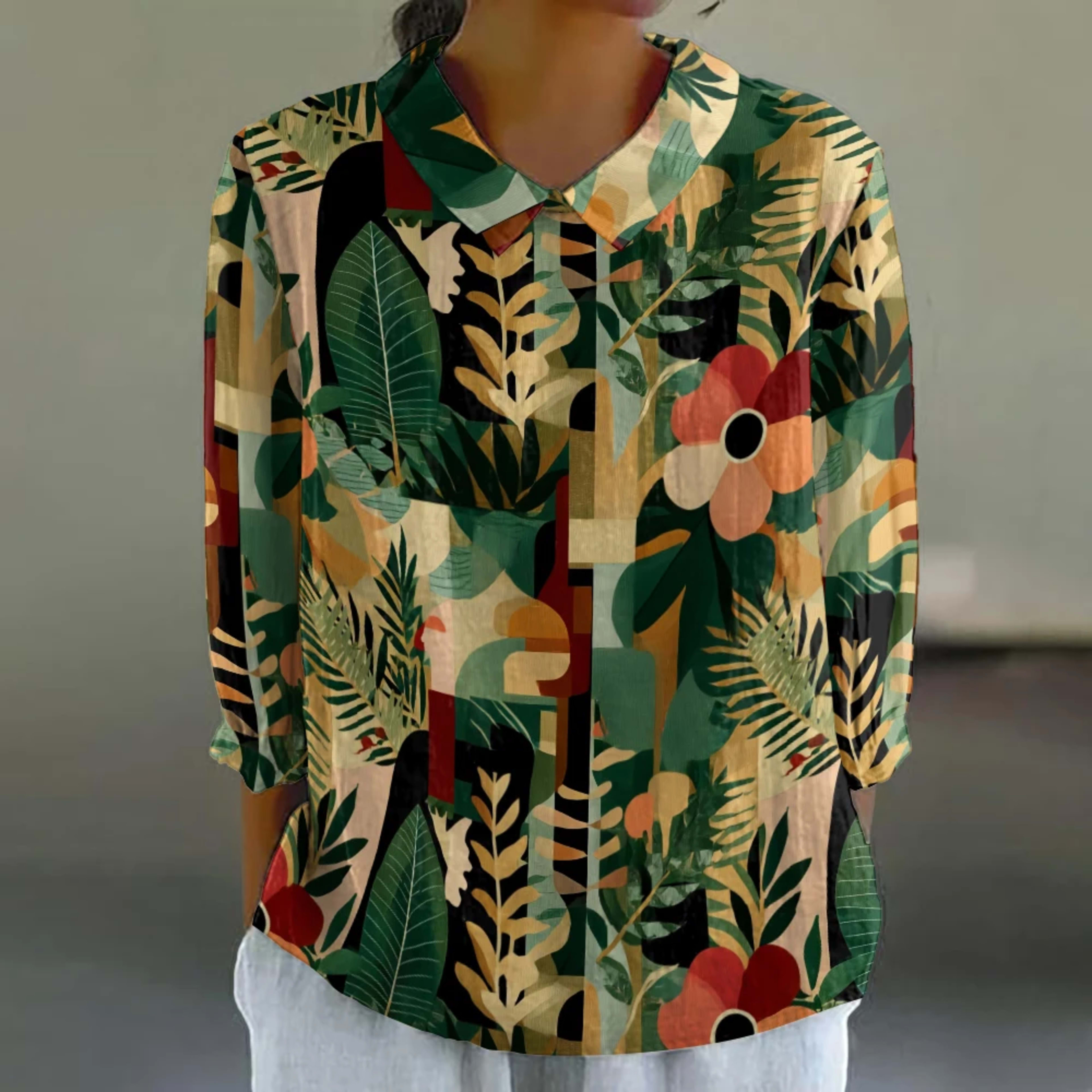Women's Floral Shirt Cute 3/4 Sleeve Blouse Breathable Vacation Top Resort Style Button Down Tunic Summer Casual Shirt P 13
