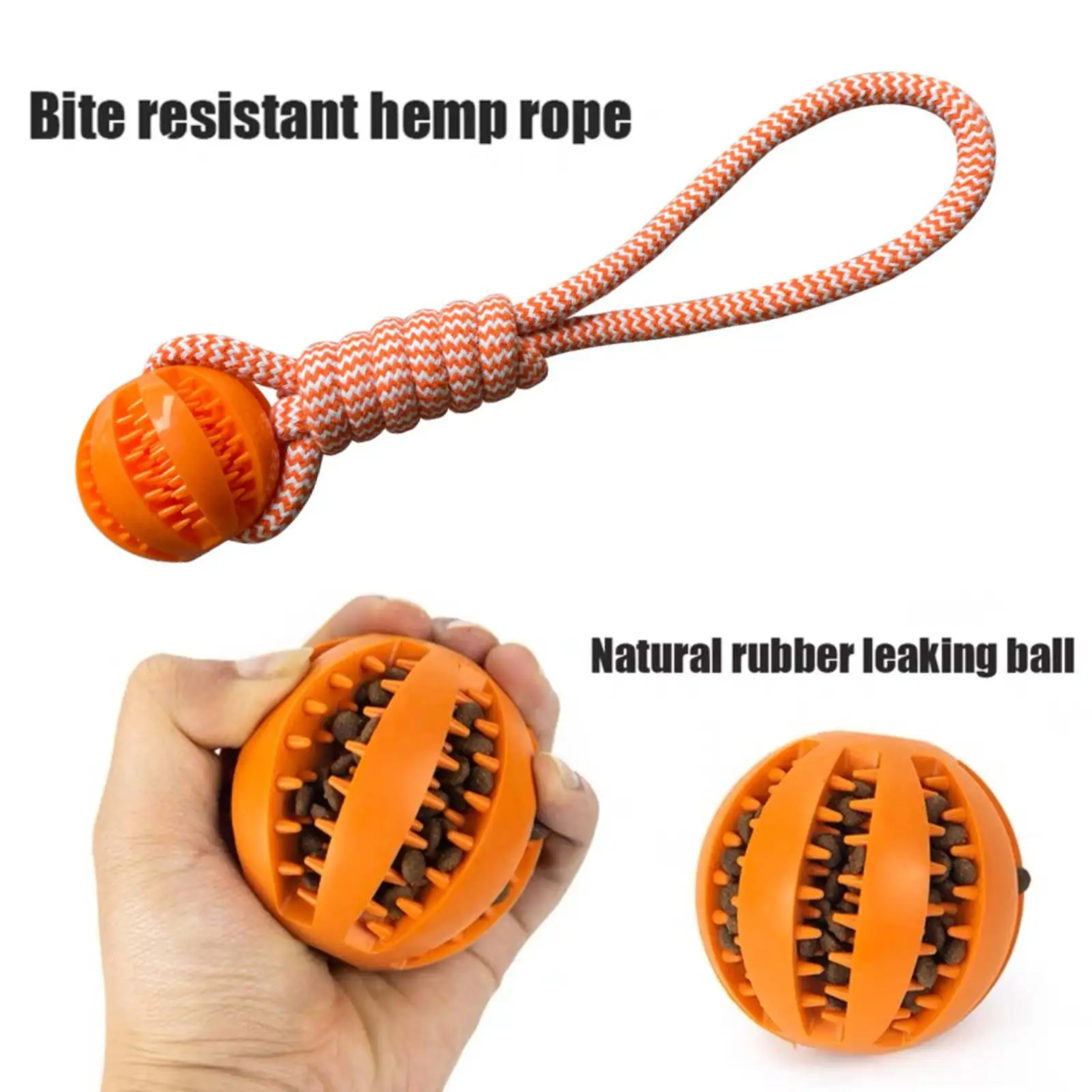Pet Toy for Dogs, Durable Cotton Rope Hand-Held Treat-Dispensing Ball, Teeth-Cleaning and Training Interactive Puzzle To 4