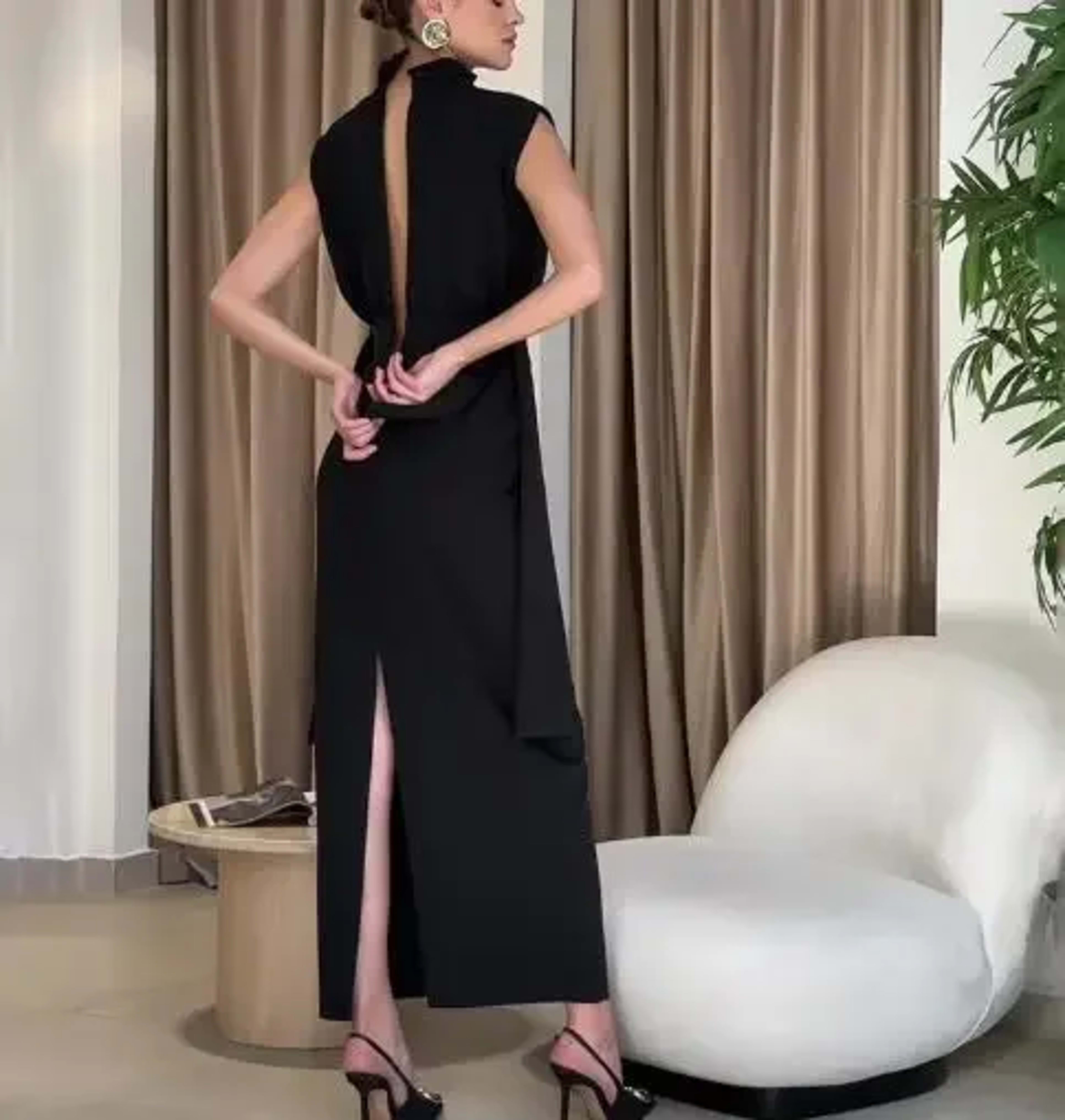 Women's Dresses Temperament Commuting Daily Clothes Fashion Round Neck Sleeveless Zipper Slimming Waist Split Dress Wome 2