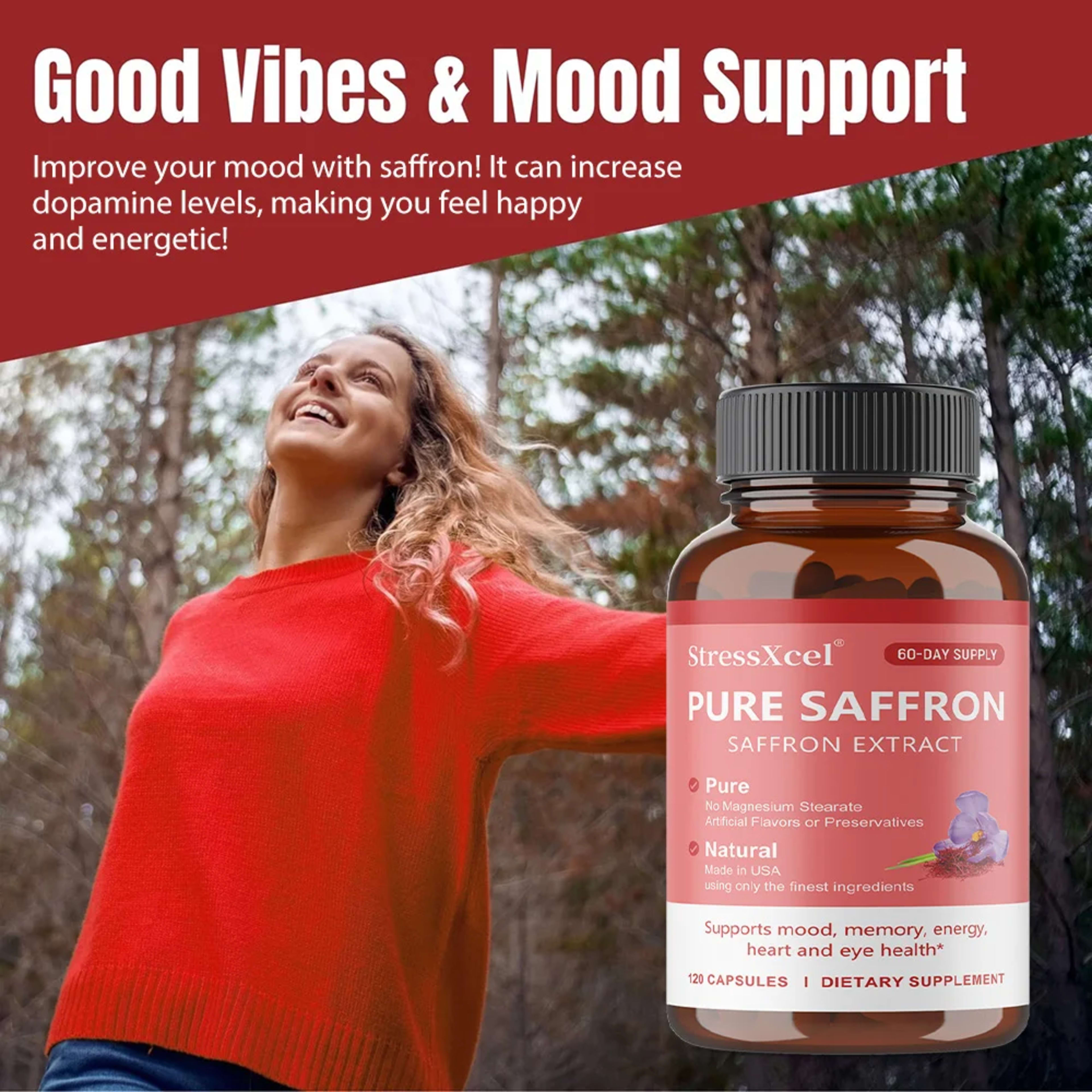 Saffron Supplement, Protects Eye Health, Improves Dull Skin Tone, Promotes Blood Circulation, and Boosts Metabolism