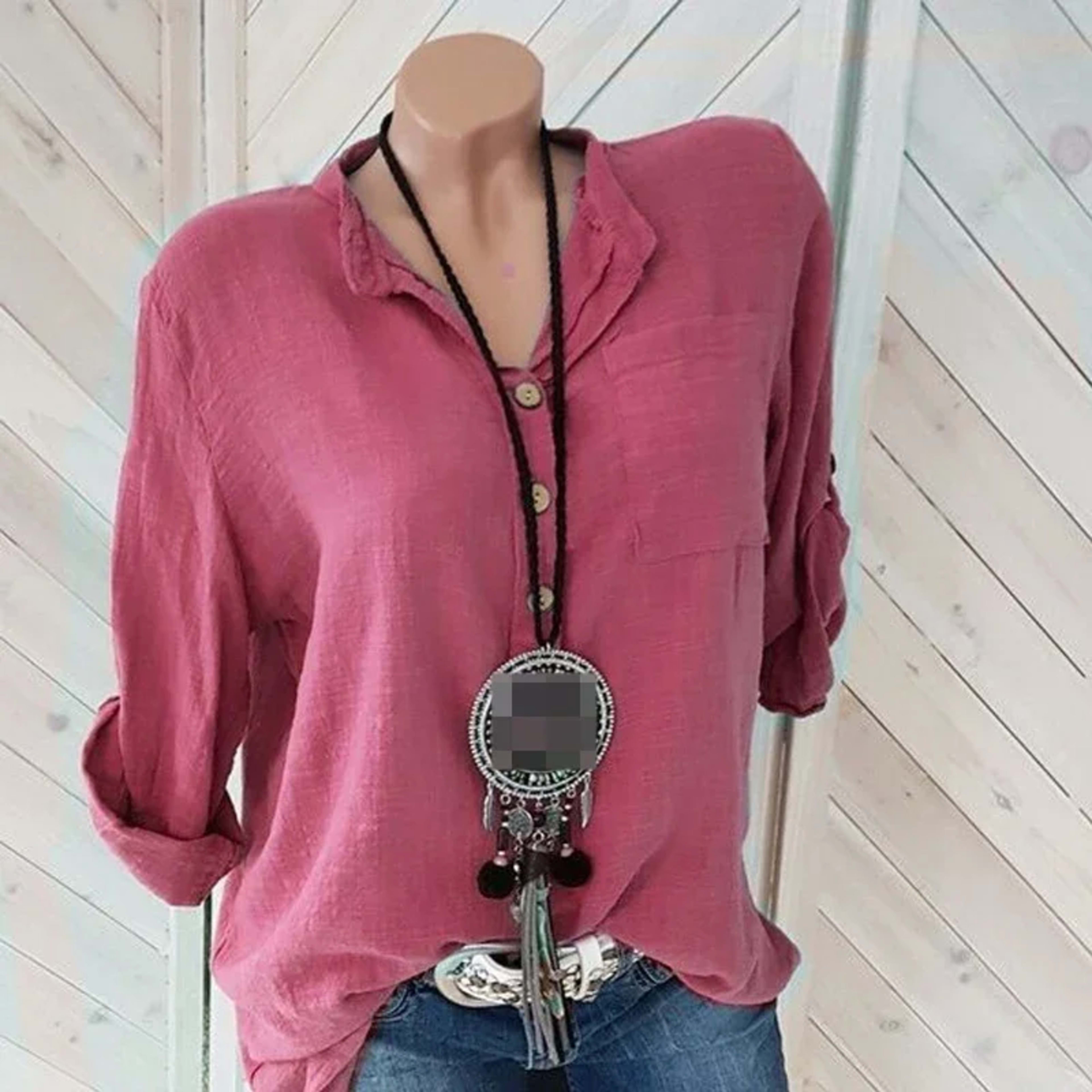 Women Blouses Cotton Linen Blouse Autumn Shirts Casual Long Sleeve Button V Neck Loose Shirt Lady Tops Tailor-made T-Shi