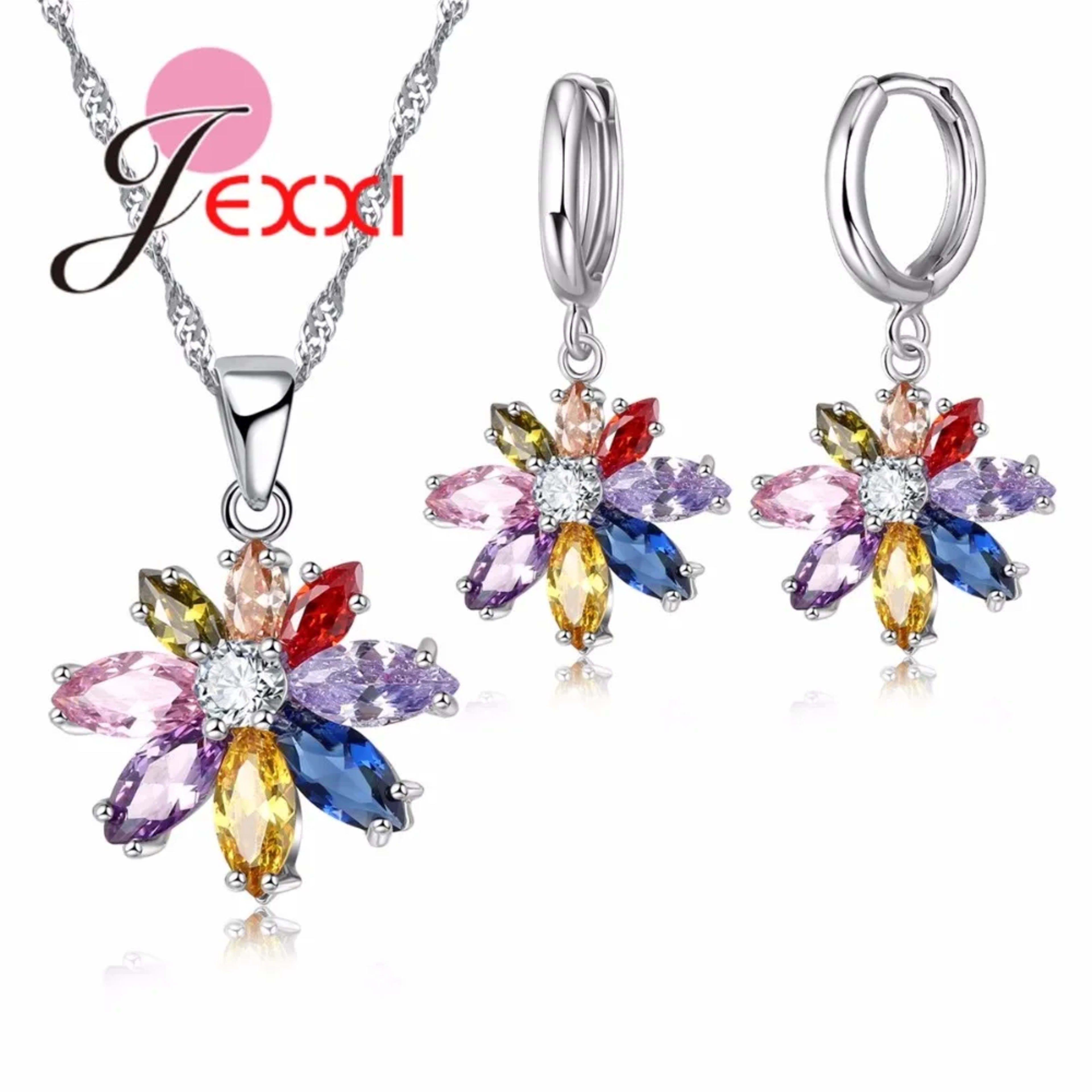 Women Pretty Jewelry Decoration Hot 925 Sterling Silver Cubic Zirconia Jewelry Set Pendant Necklace Earring Sets Promoti 3