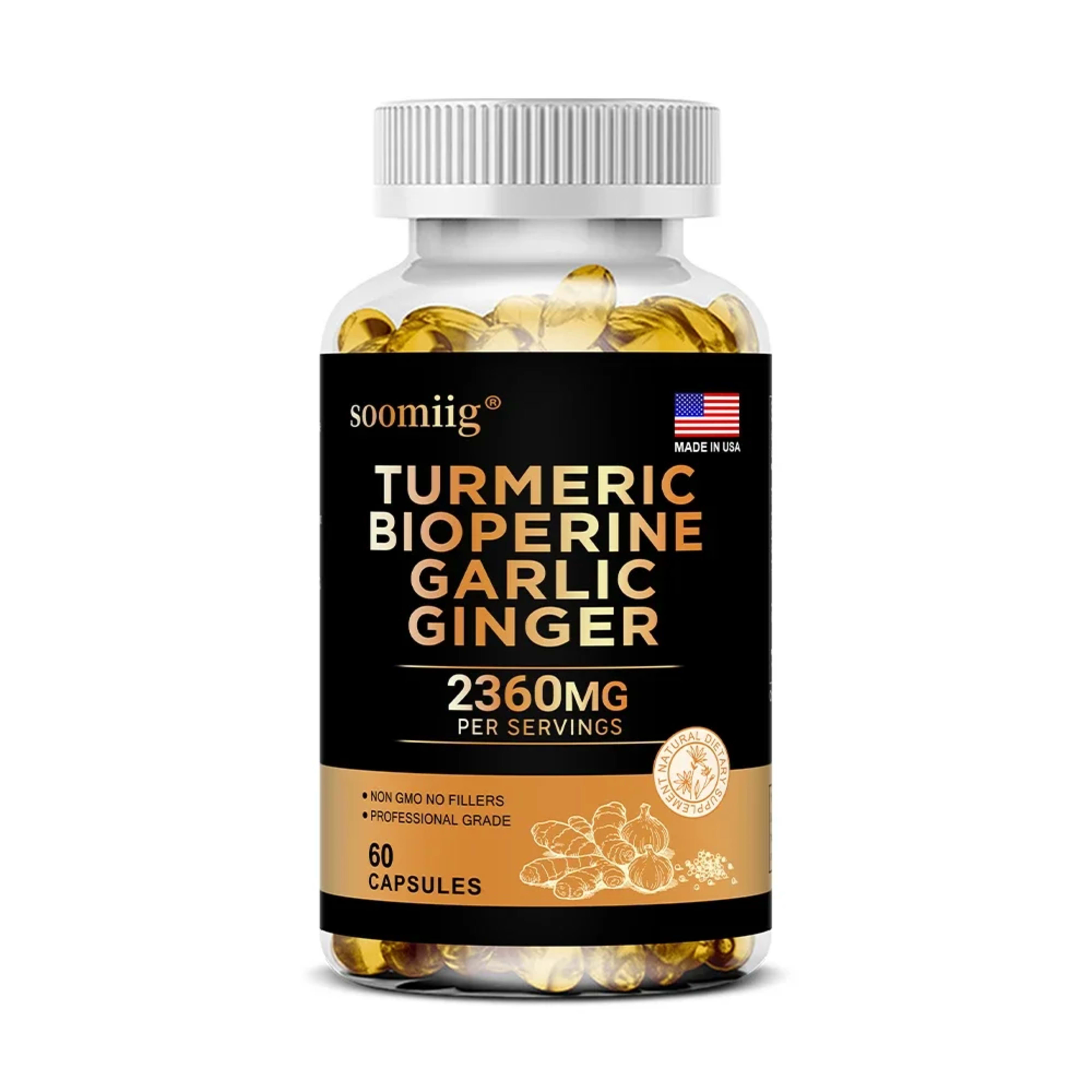Turmeric Ginger Supplement with Garlic Curcumin Black Pepper, Support Joint Health, Promote Digestion, and Boost Immune  8