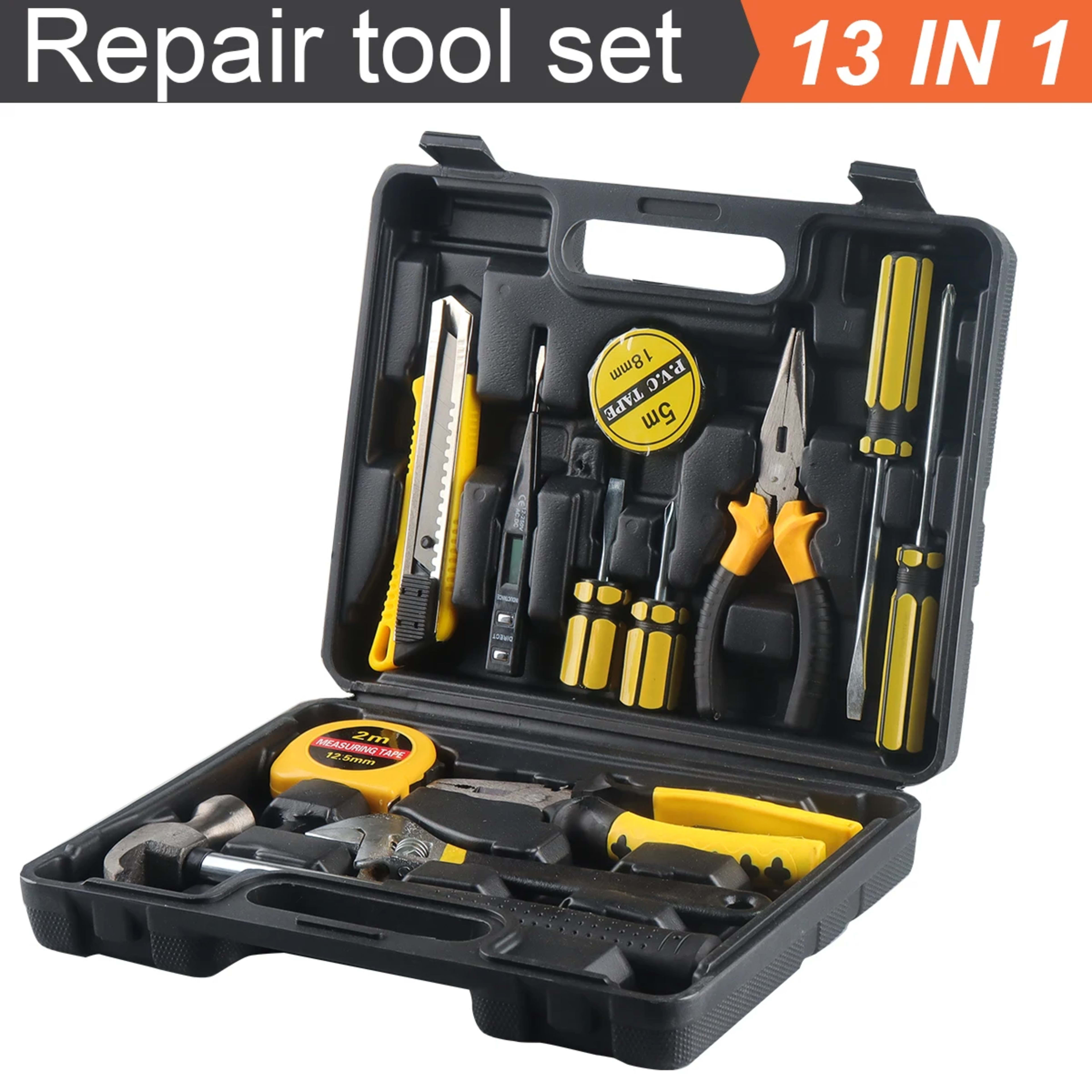 Household hand Tools Set General House hold Hand Tool Kit with Plastic Toolbox Storage Case Used to Car repair And home  2