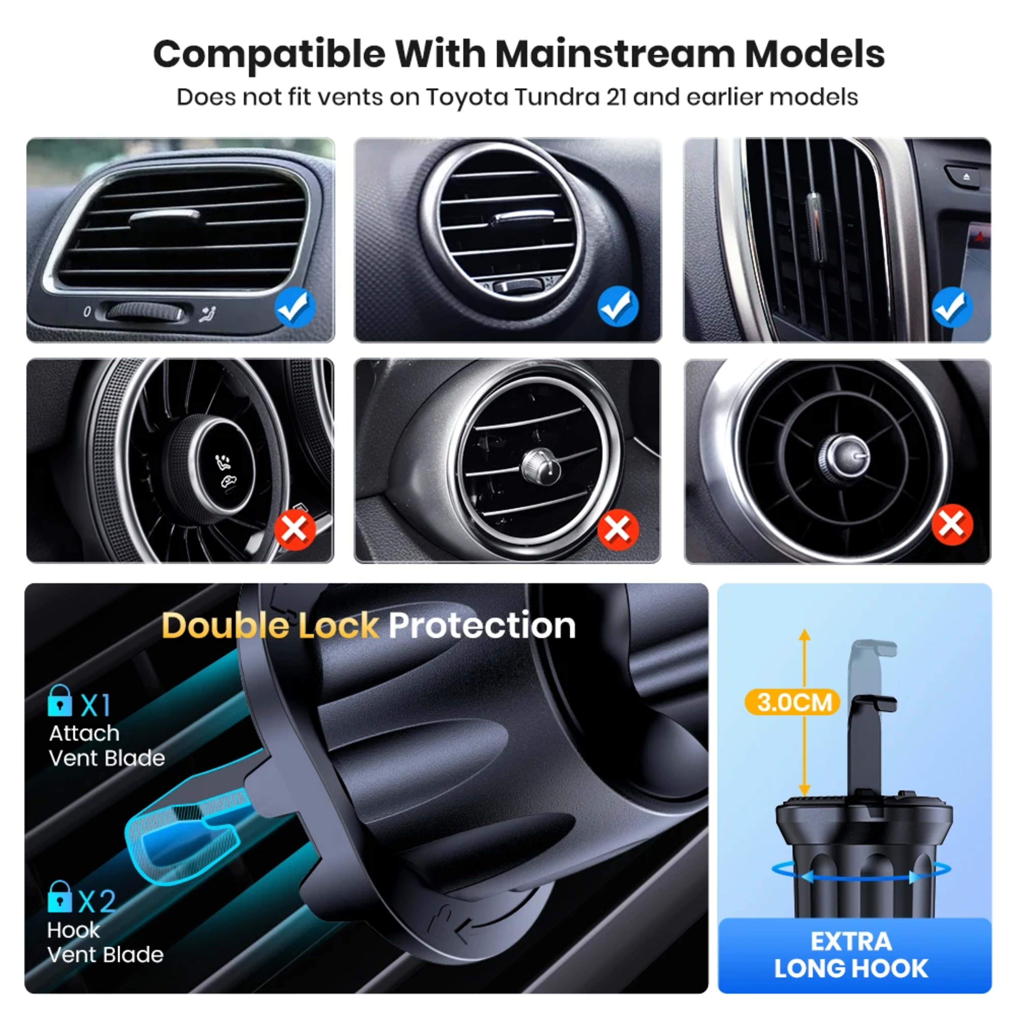 Car Phone Holder Mount,TOPK Upgrade Auto Locking Universal Phone Stand Holder with Hook Clip for Car Air Vent for iPhone 3