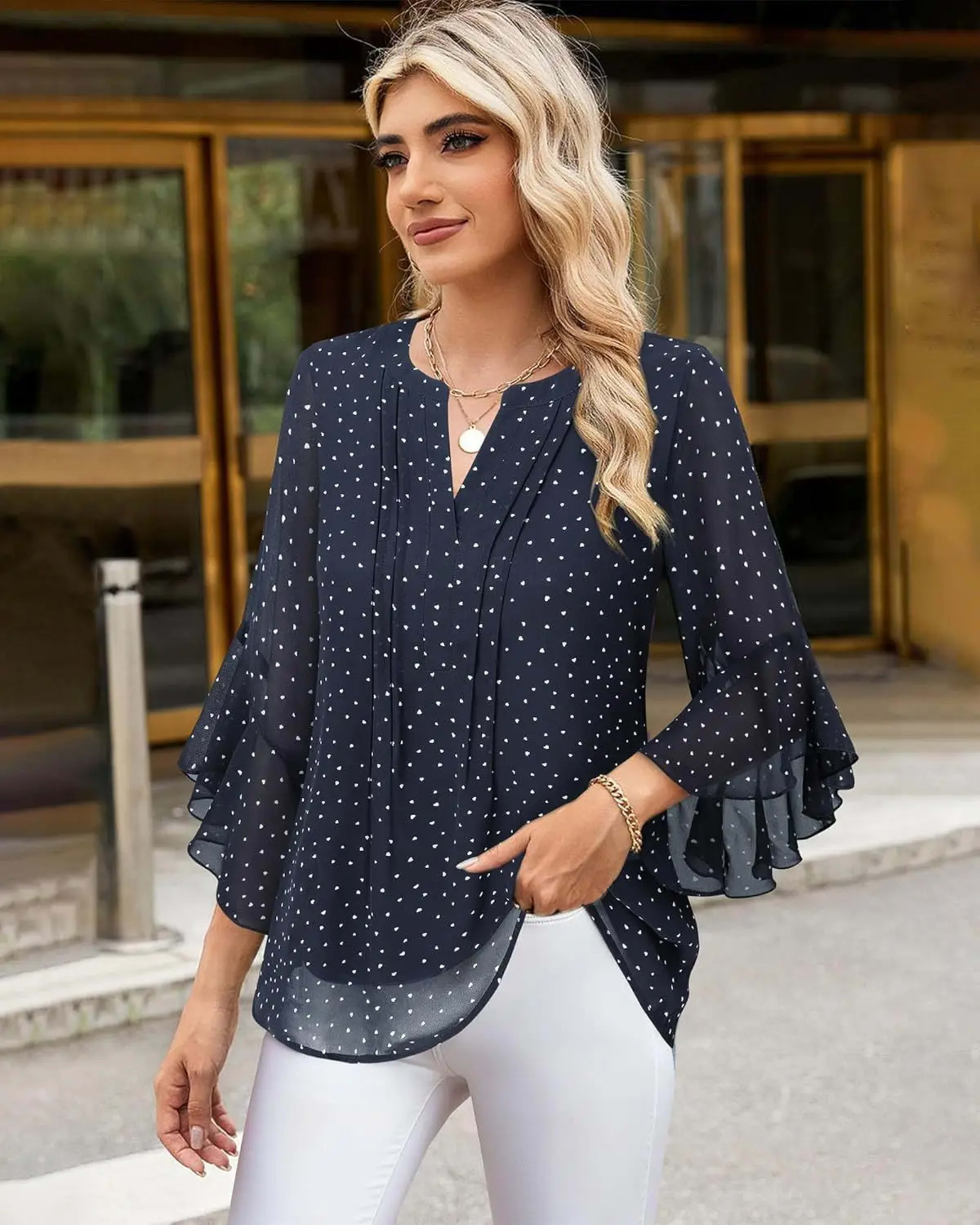 Fashion Woman Blouse Shirts For Women Stylish Top Casual Wave Point Print Tops Female Elegant Chiffon Mujer Woman Clothe 1