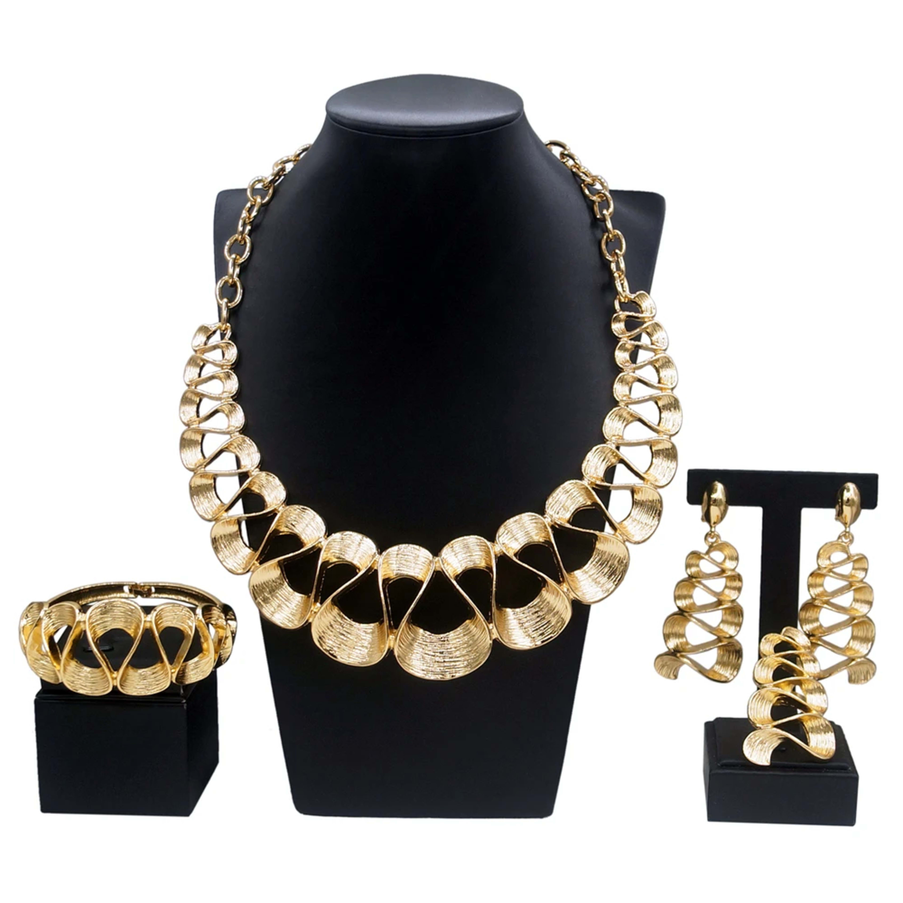 Jewelry Set For Women Gold Plated Wavy Design Fashion Delicate Pendant Necklace Earrings Wedding Holiday Women Jewelry G 1