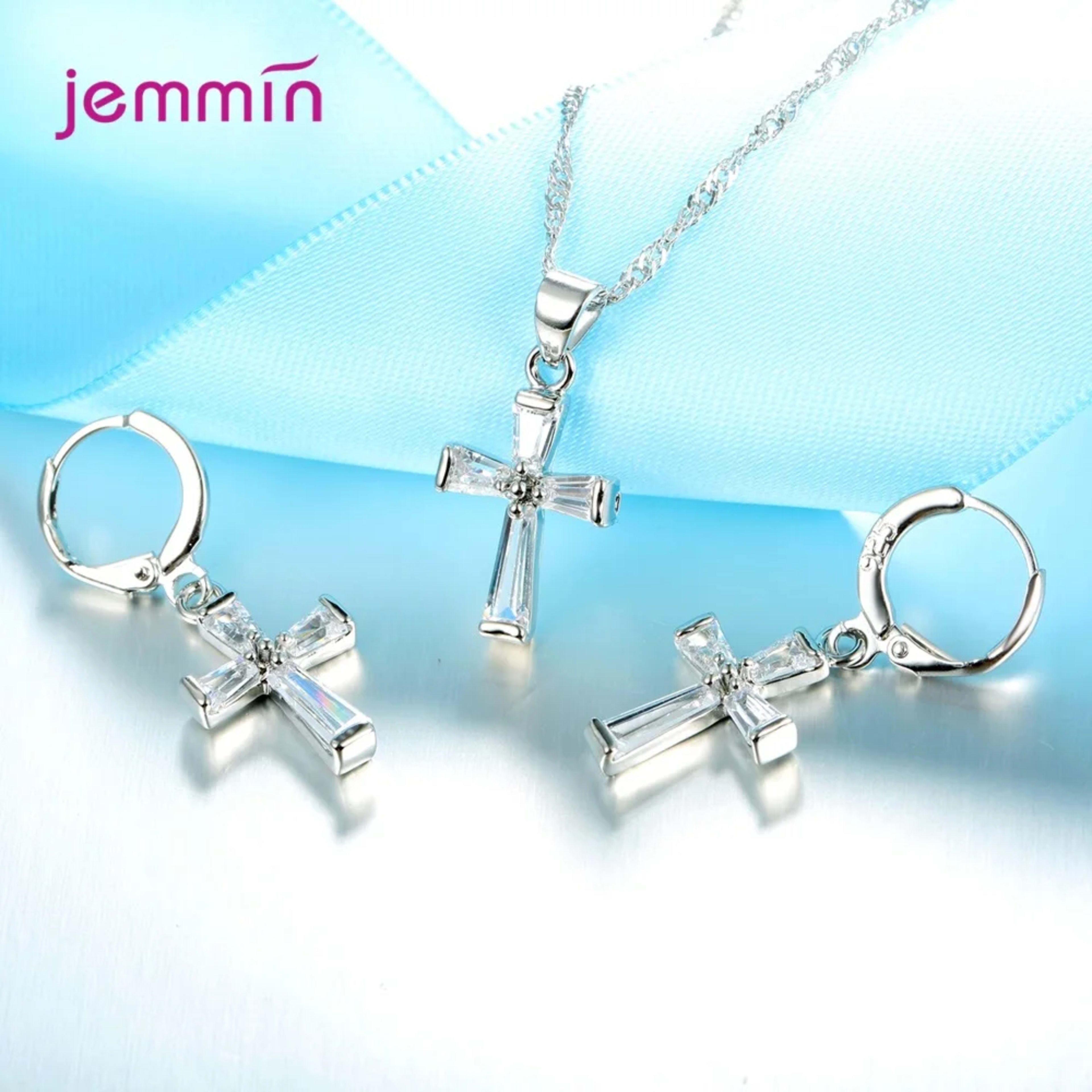 Fashion Jewelry Set For Women Girls 925 Silver  Jewelry Set Crossing Pendant Necklace Hoop Earrings Wedding Engagement 3