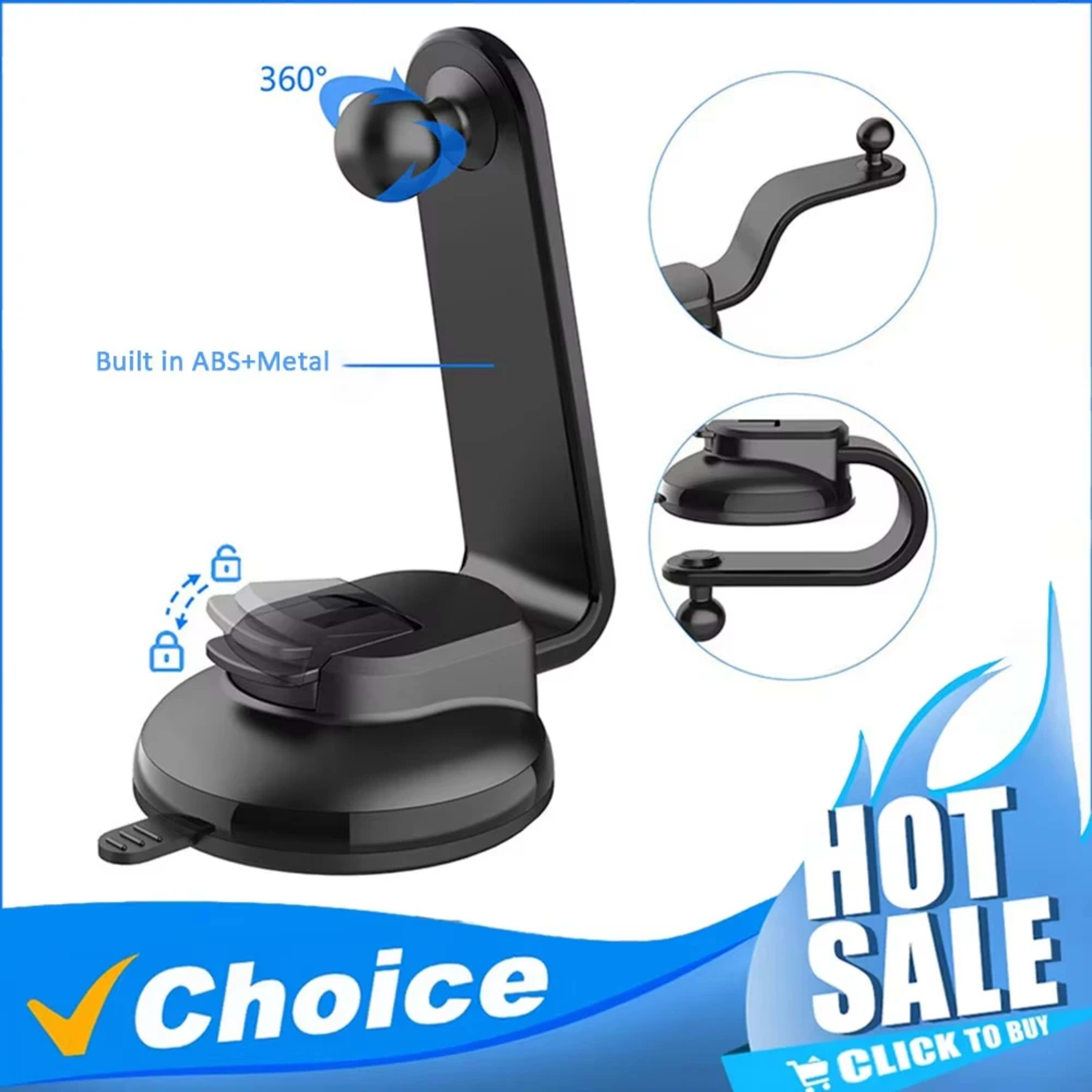 Accessories: Suction Cup Car Phone Bracket - 17mm Universal Ball, Telescopic Arm & Foldable 1