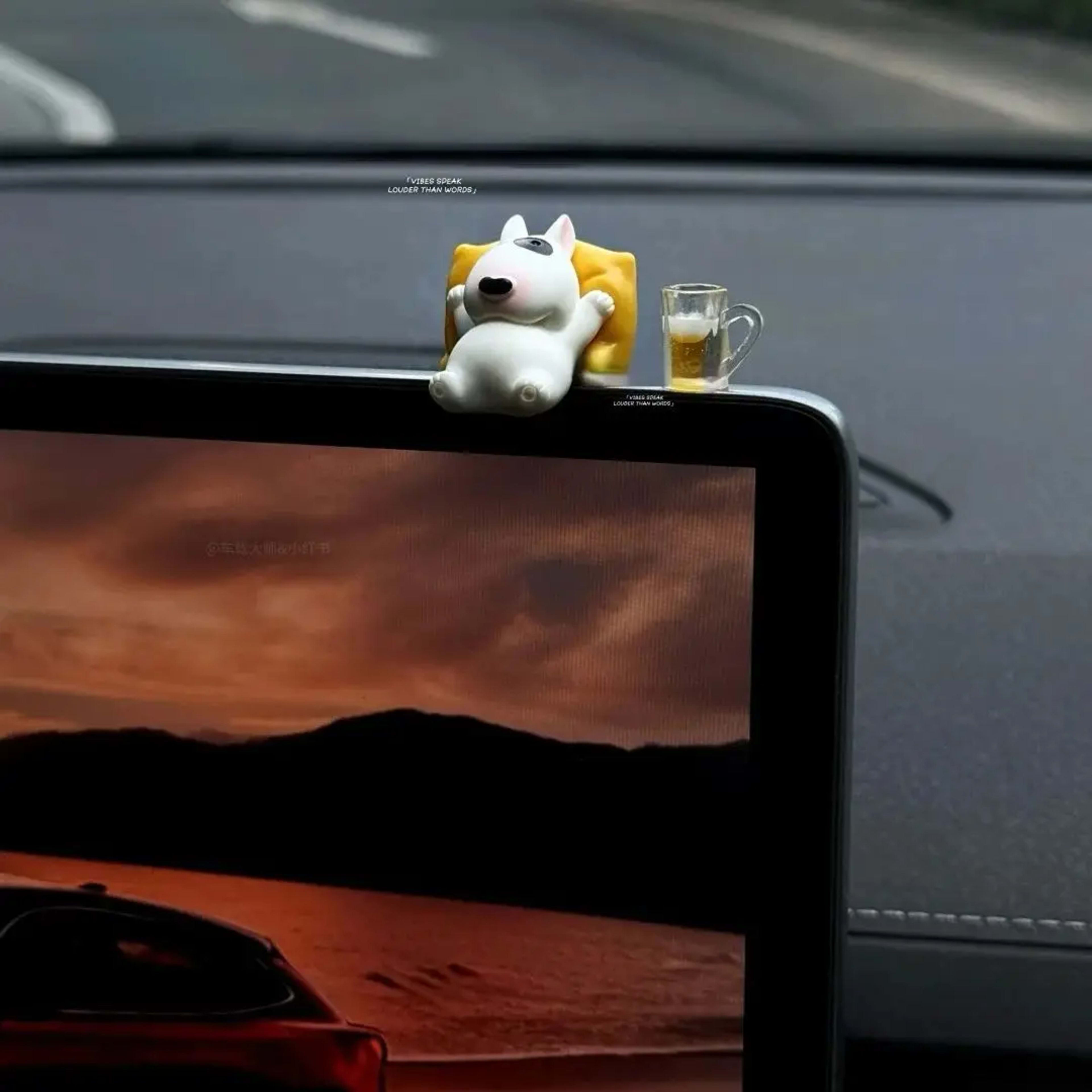 Bull Terrier Universal Car Accessories Interior Adorable Dashboard Figurine with Relaxed Pose Ornament for Tesla BMW Hyu 2