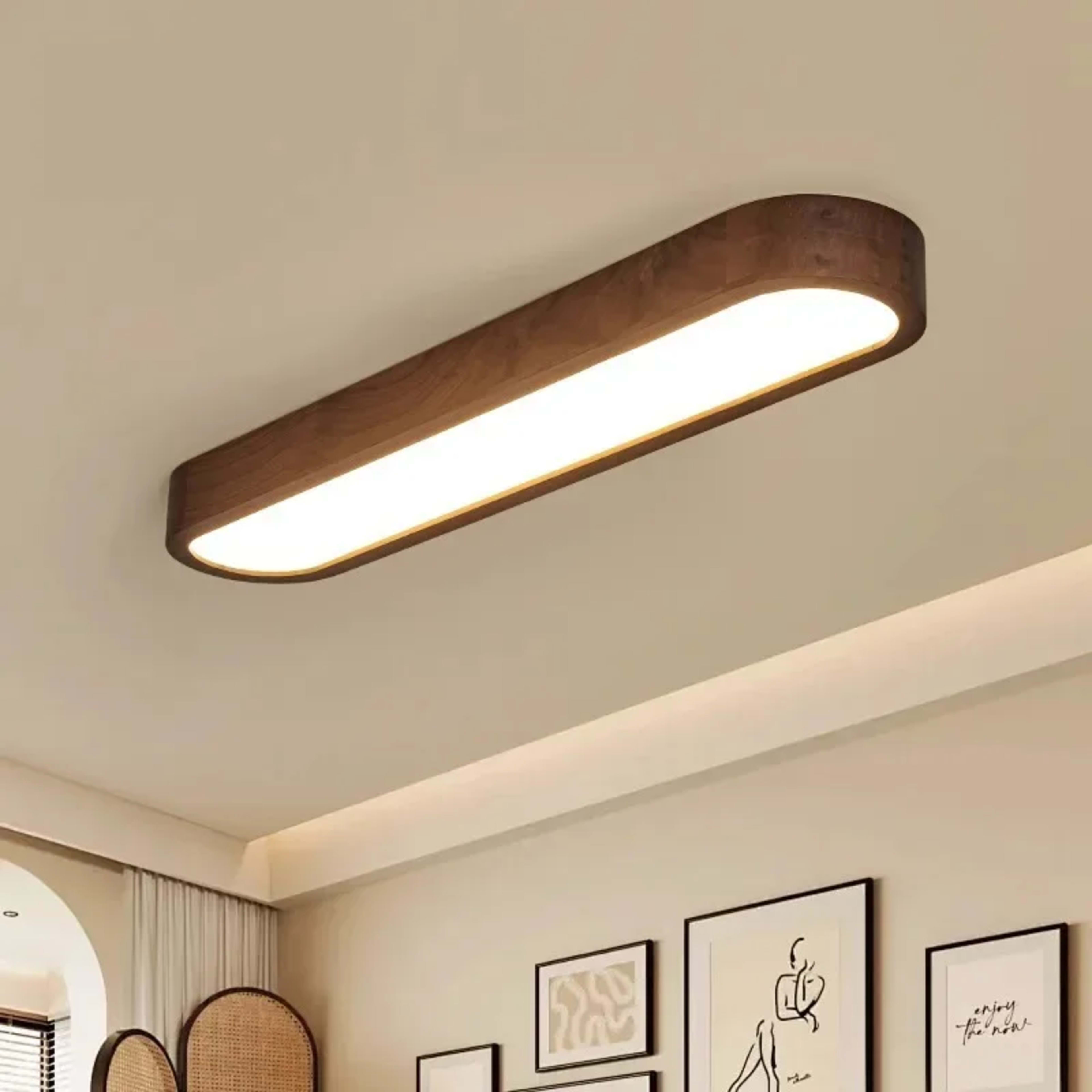 Modern LED Ceiling Lamp Wood Grain Linear Ceiling Light Fixture for Living Dining Room Bedroom 2