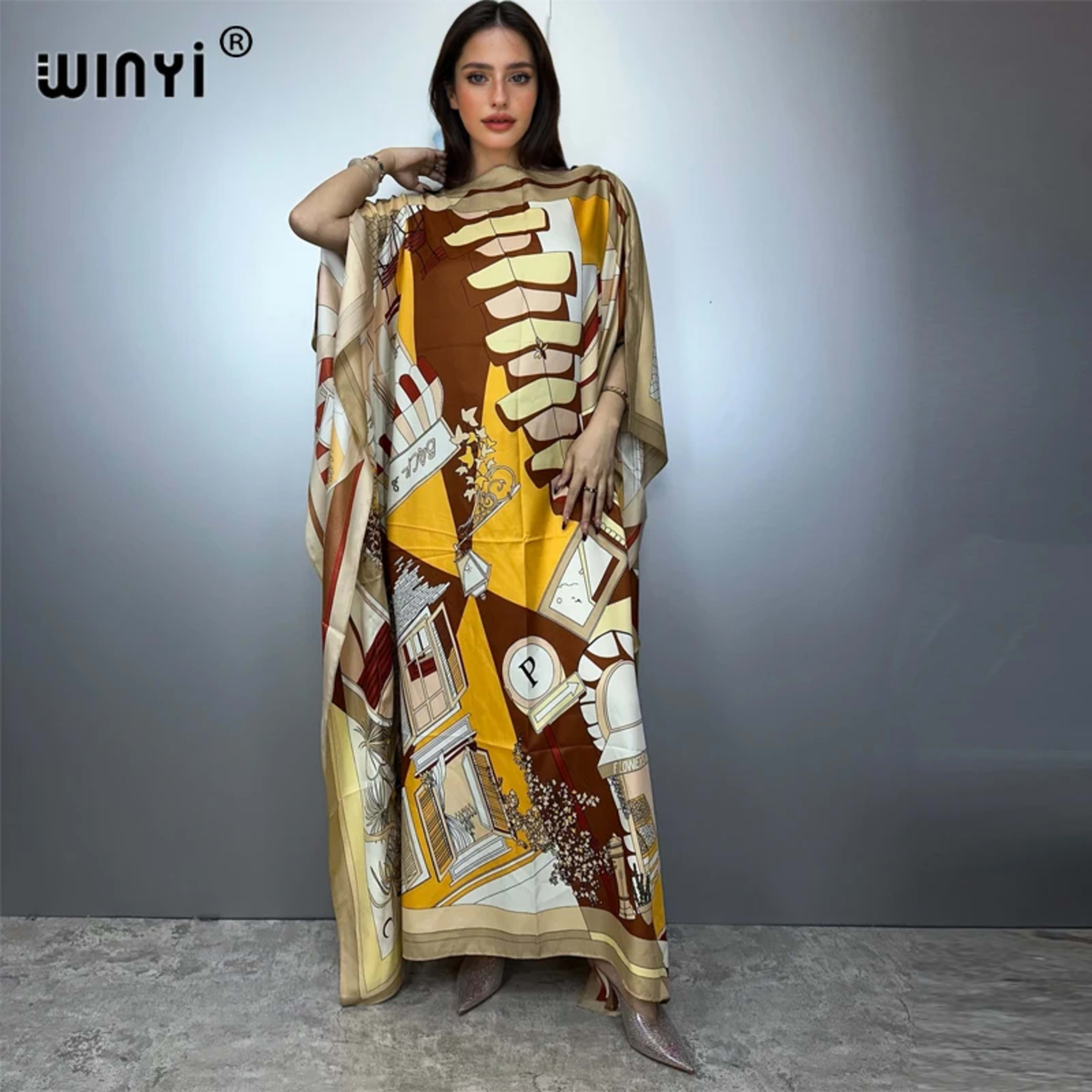 Printed Dresses For Women 2025 Fashion Design Loose Dress Batwing Maxi Long Femme Vestidos Summer Autumn Party Elegant D 4