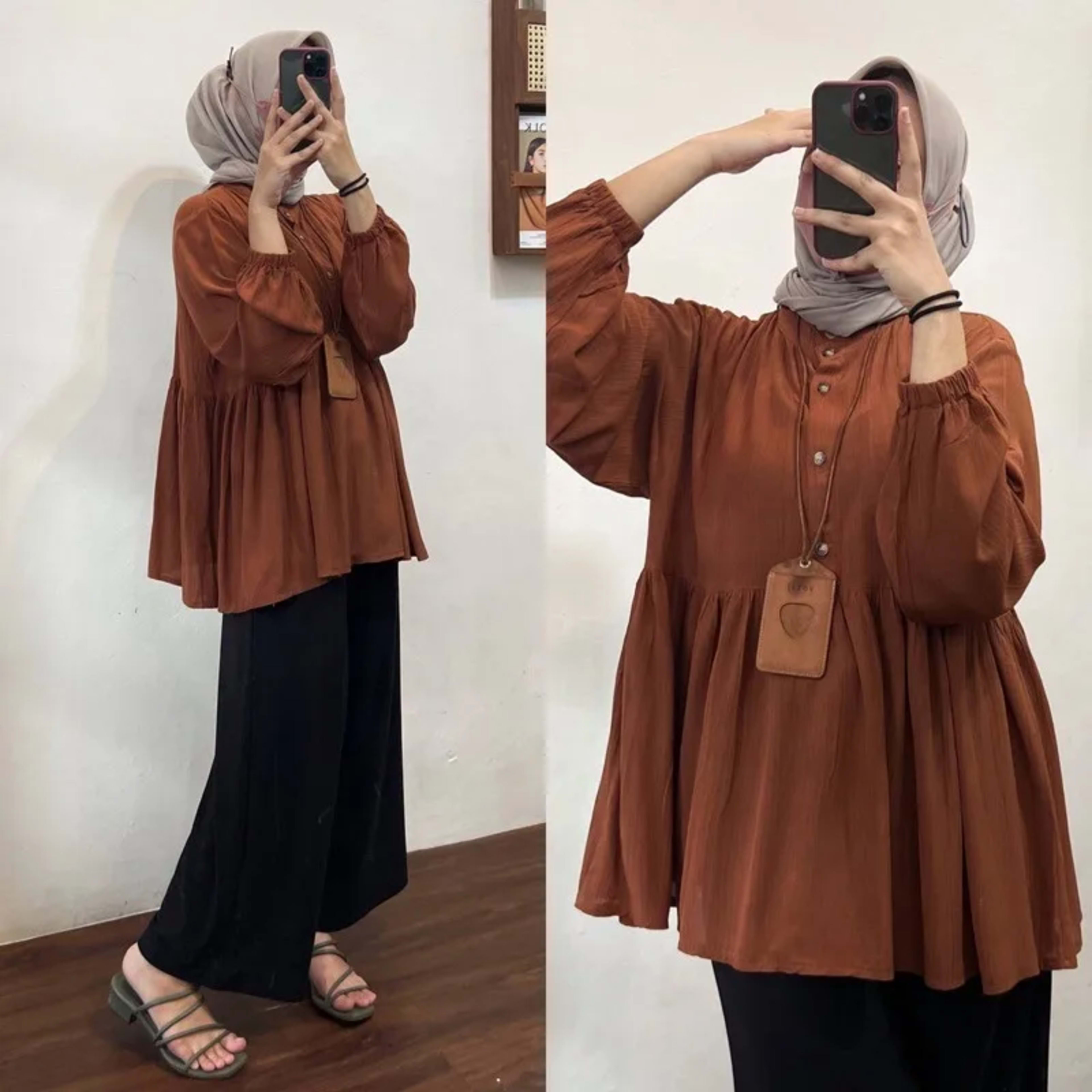 Muslim Blouse Women Autumn Top Folds Shirt Single Breasted Eid Morocco Dubai Morocco Female Blouses Modest Casual Tops R 4
