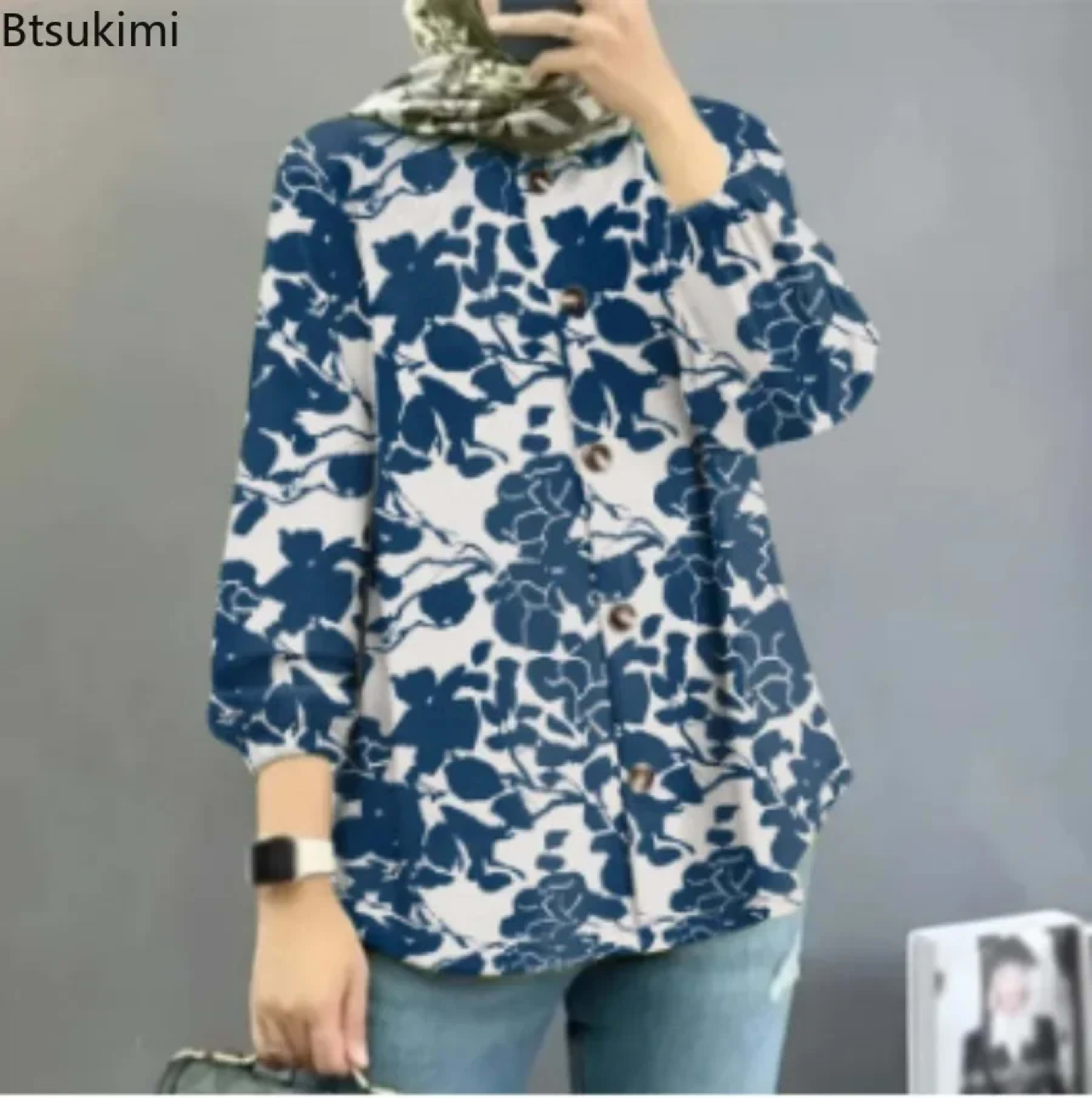 2026 Women Bohemian Blouse Vintage Floral Print Long Sleeve Lace-up Shirt Tops Casual Fashion Muslim Abaya Holiday Blusa 2