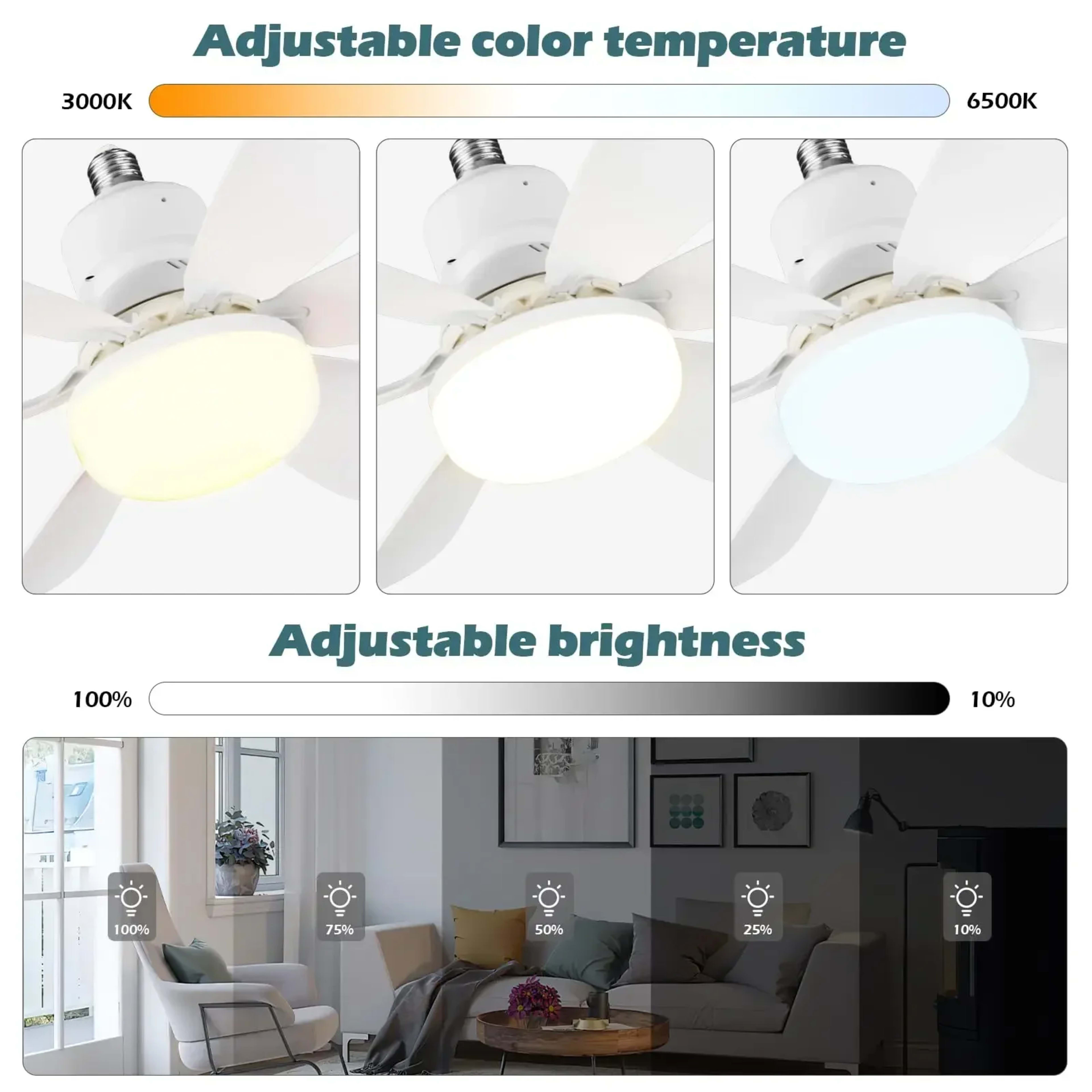 LED 40W ceiling fan light E27 with remote control for dimming, suitable for living room, study, household use, 85-265V 5