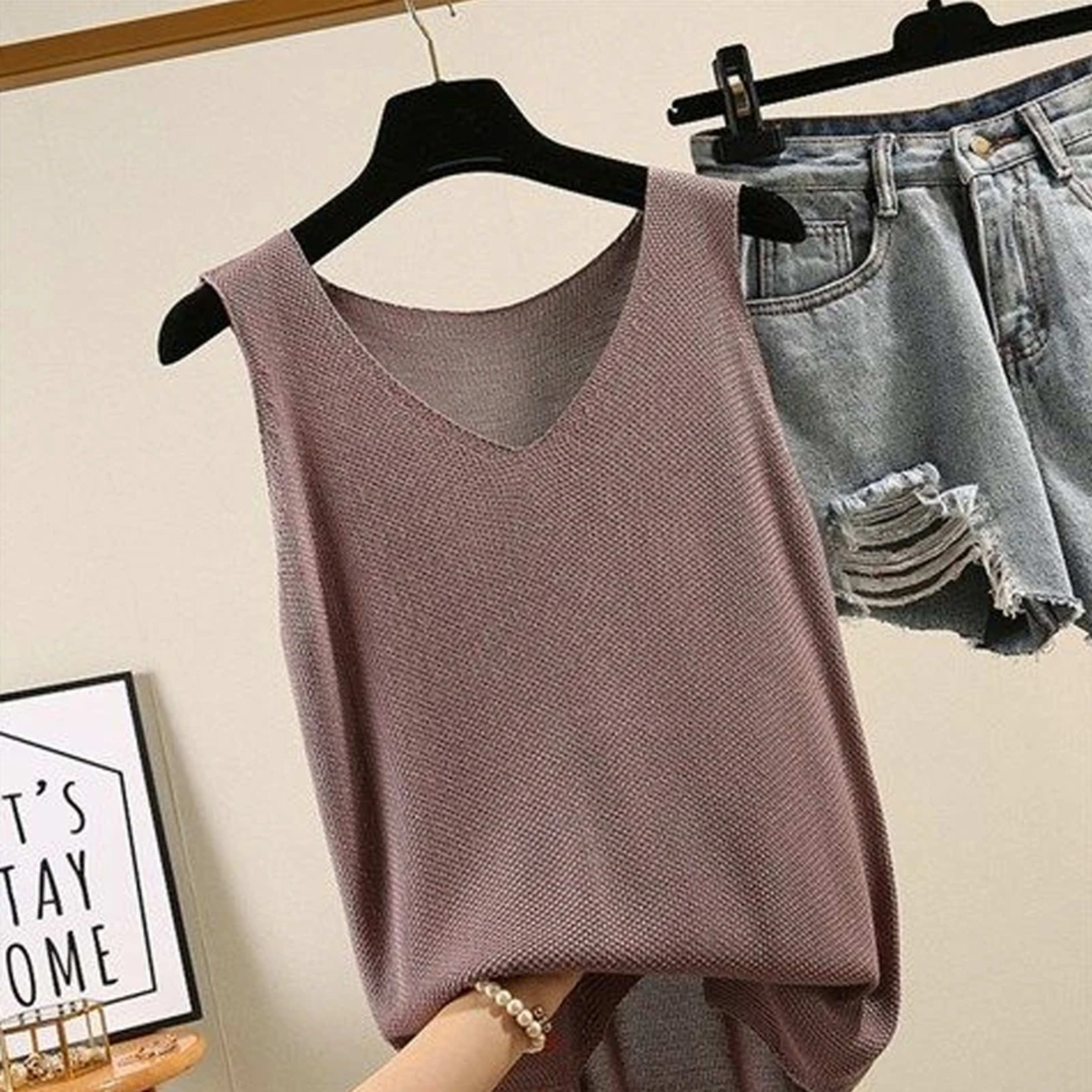 Blusas Mujer De Moda 2024 Blouse Women Summer Sleeveless Knitted Blouse Shirt Women Clothes V-neck Blouse Women Tops Shi 8
