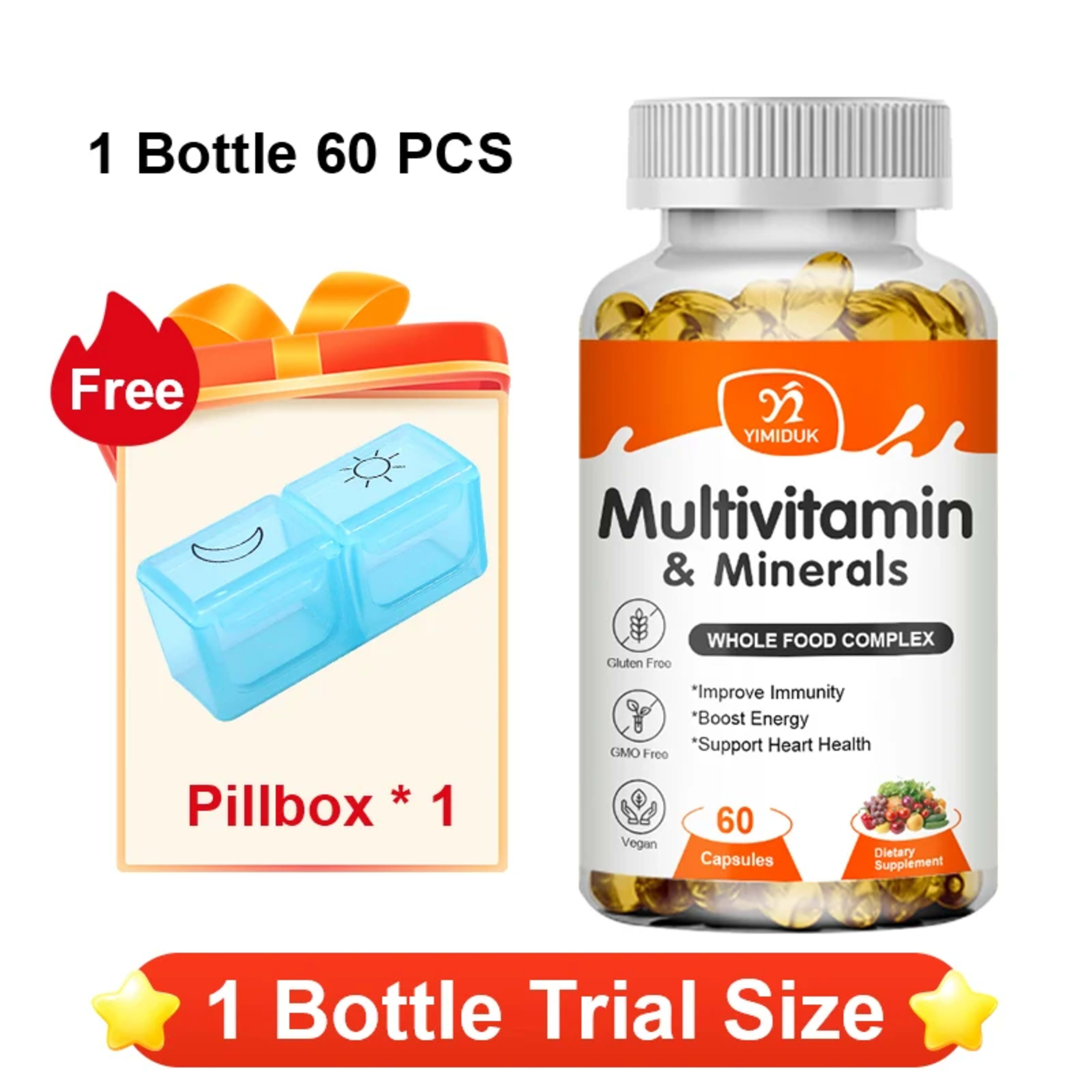 Multivitamin & Minerals Supplement,with Probiotics, Supports Digestive Health, Immunity, Heart Function, Energy & Antiox 9