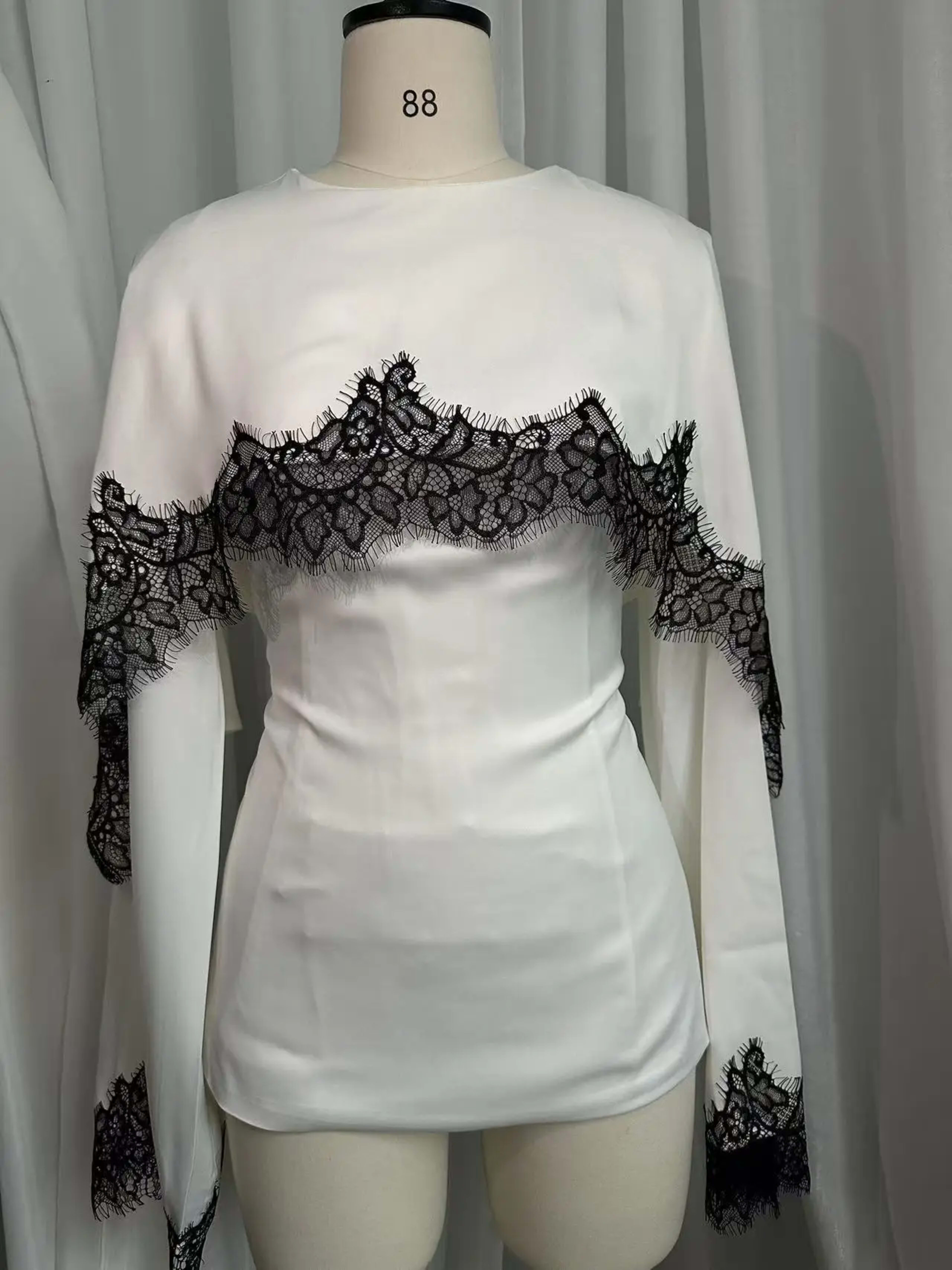 Women Top Blouse Fake Two Pieces Lace Patchwork Eid Muslim T Shirts Round Collar Flare Sleeve Dubai Ramadan Blouses Spri 6