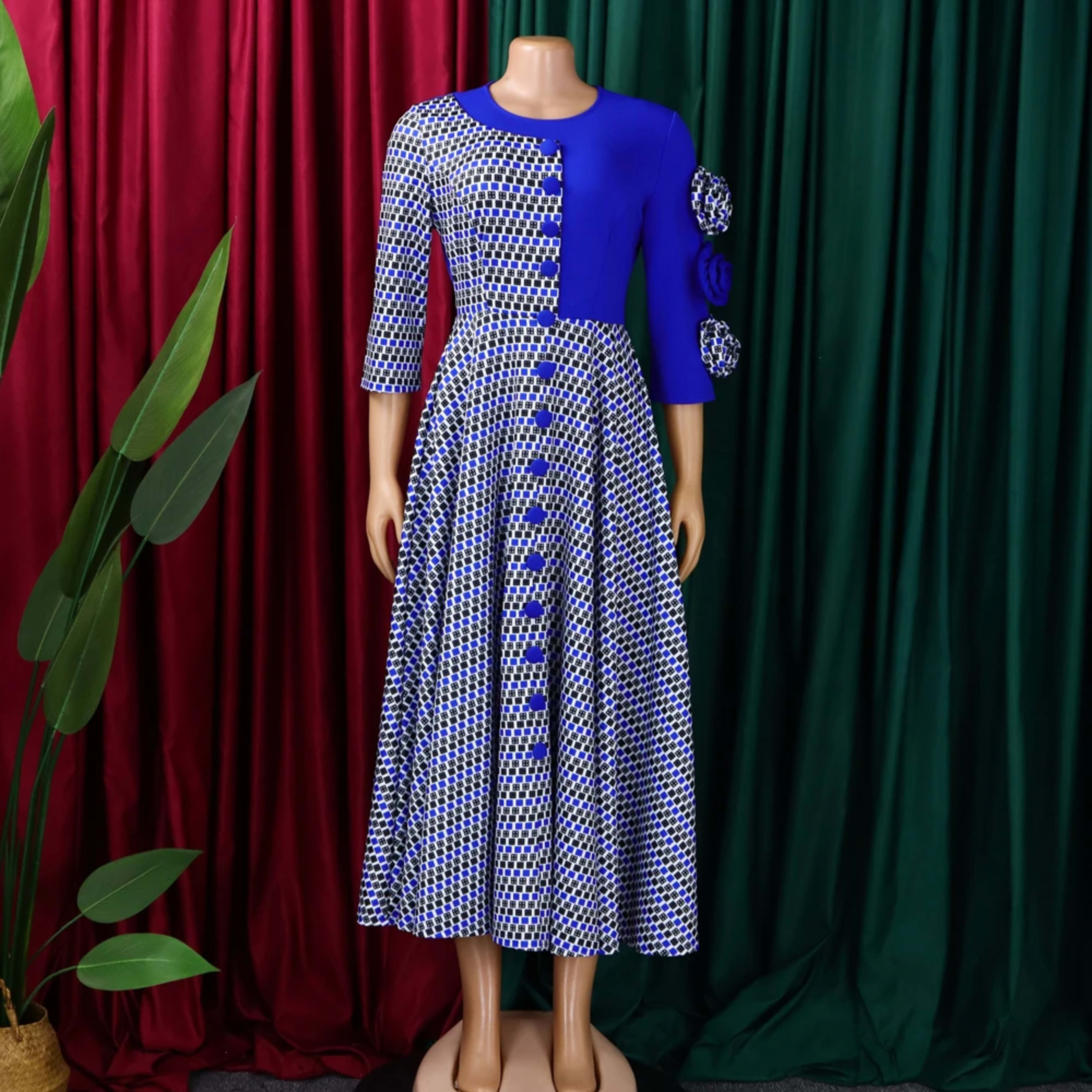 Elegant Dresses for Women 2025 Fall Fashion African 3/4 Sleeve Party Birthday New Robe Chic 3D Flower Plaid Evening A-Li 5