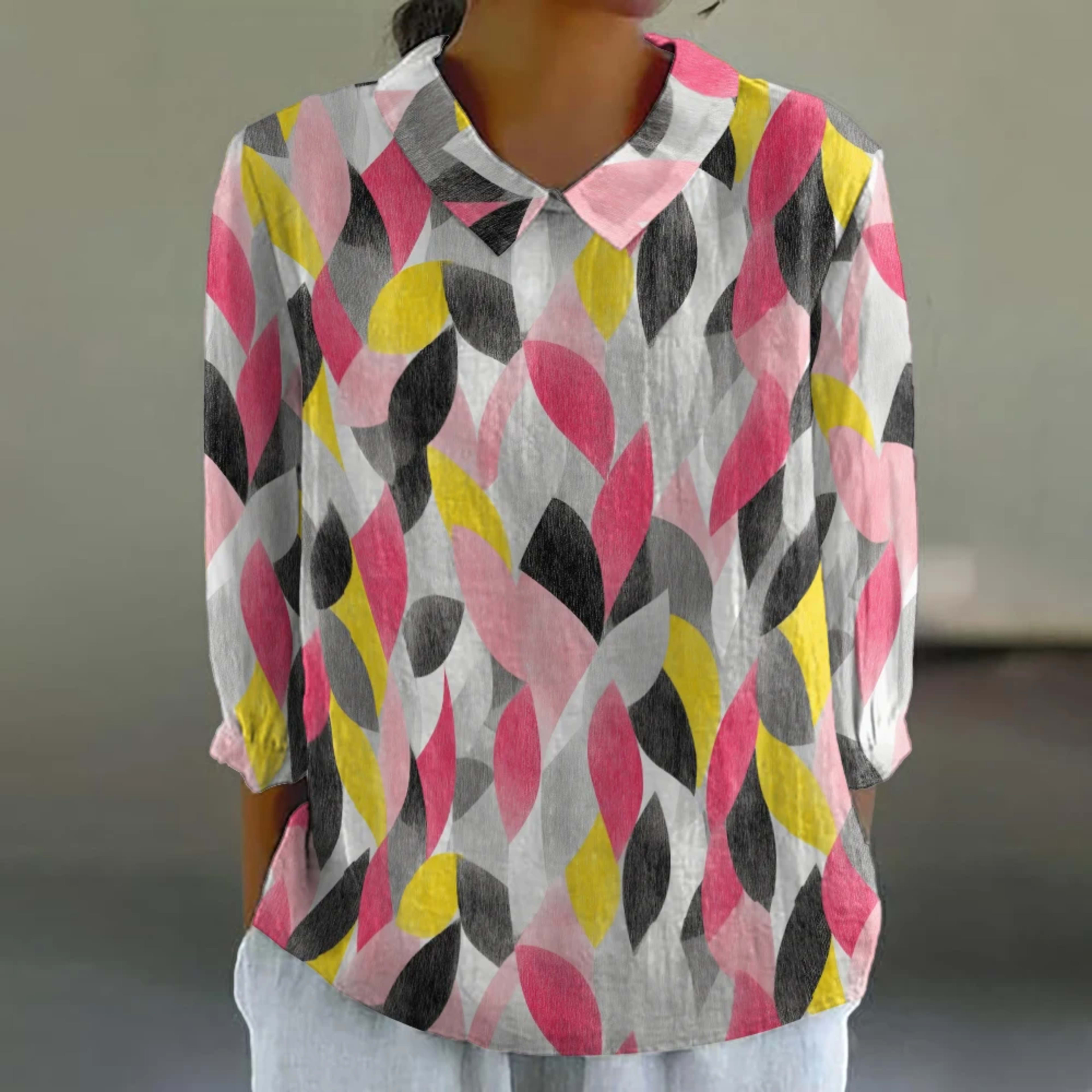 Women's Floral Shirt Cute 3/4 Sleeve Blouse Breathable Vacation Top Resort Style Button Down Tunic Summer Casual Shirt P 18