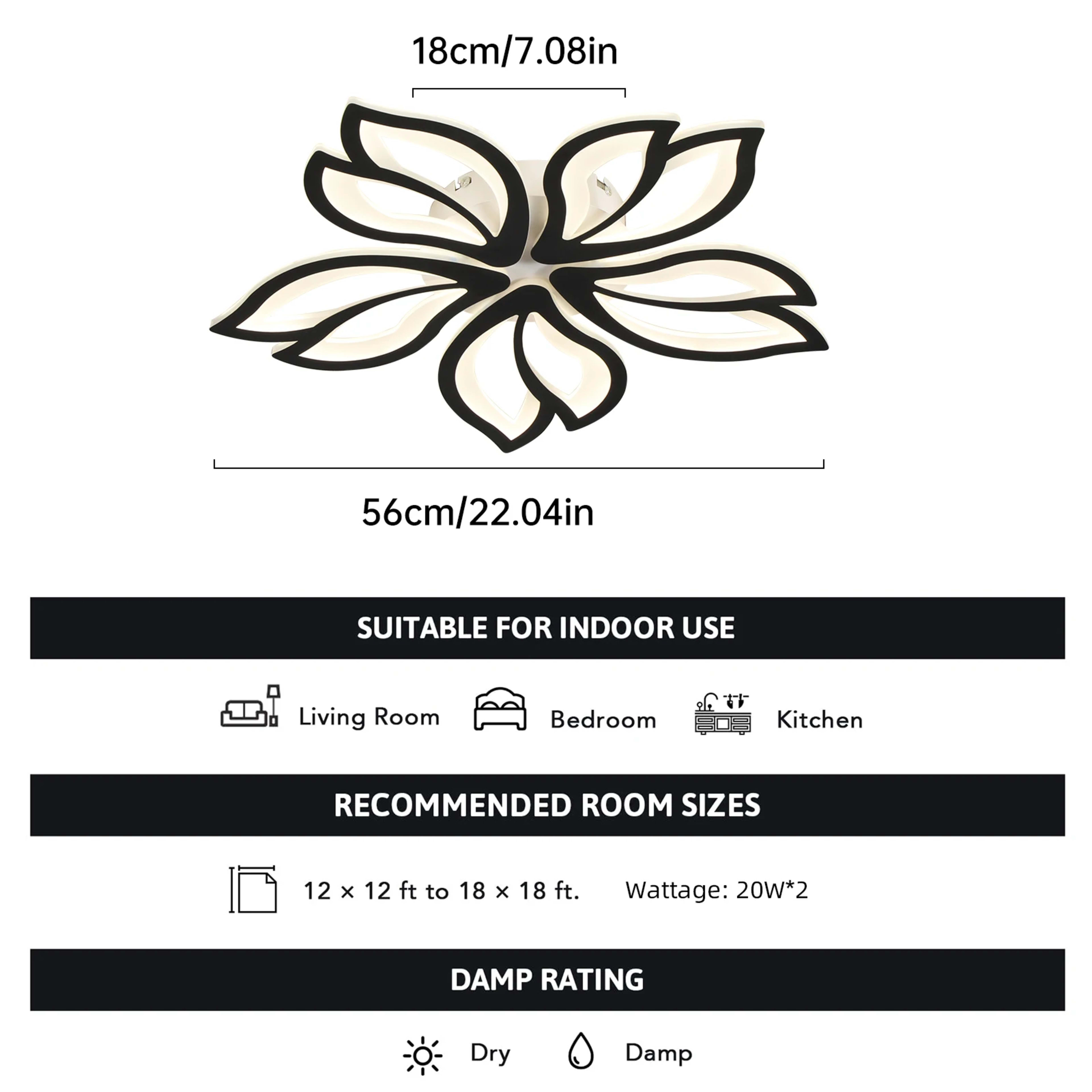 LED Ceiling Light Fixture, Modern Leaves Ceiling Lamp Flush Mount Ceiling for Living Room Study Room Dining Room Bedroom 8