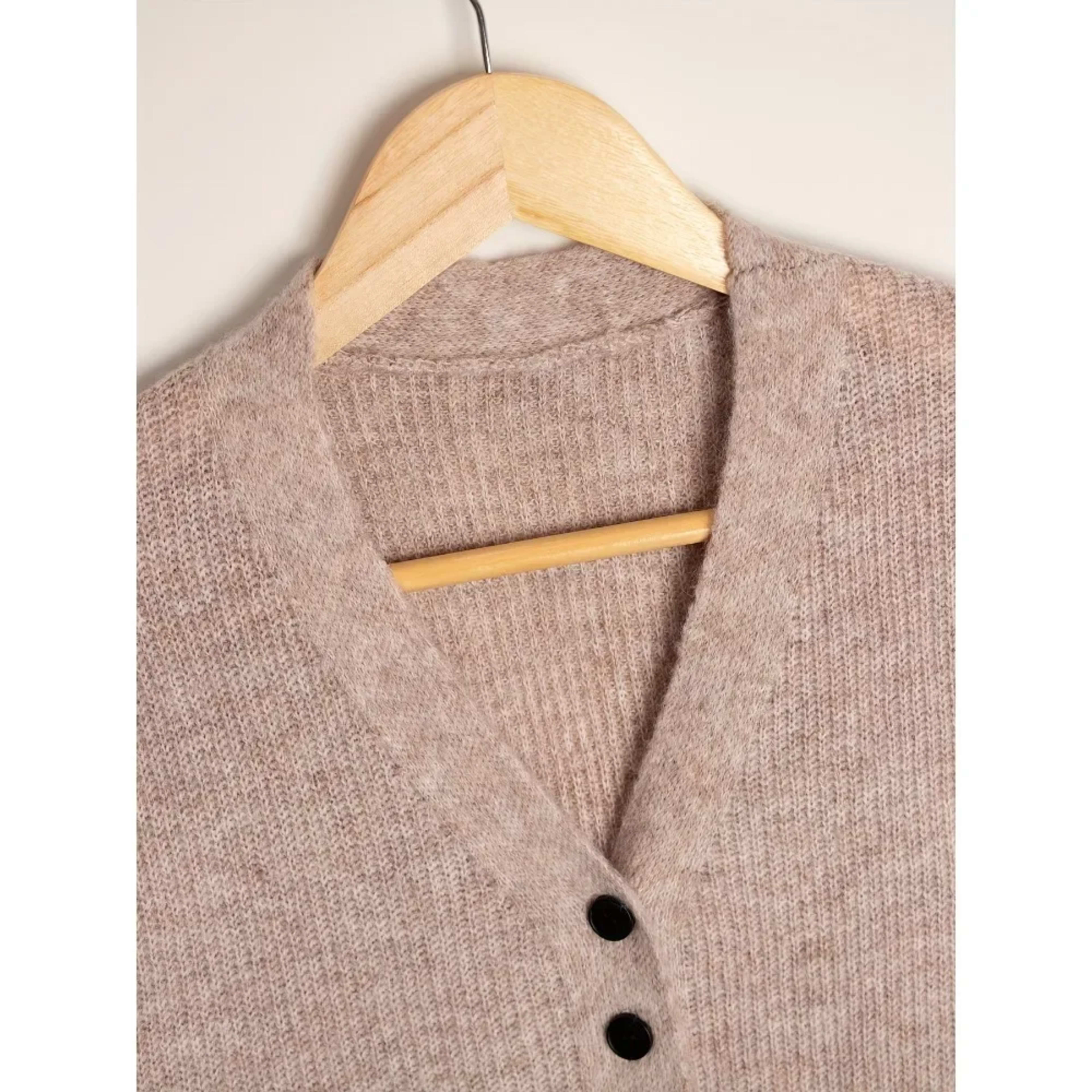 Women's Dress: High-end French V-neck Slimming Knitted Cardigan, Mid-length Solid-color Knitted Long Dress for Women Win 4