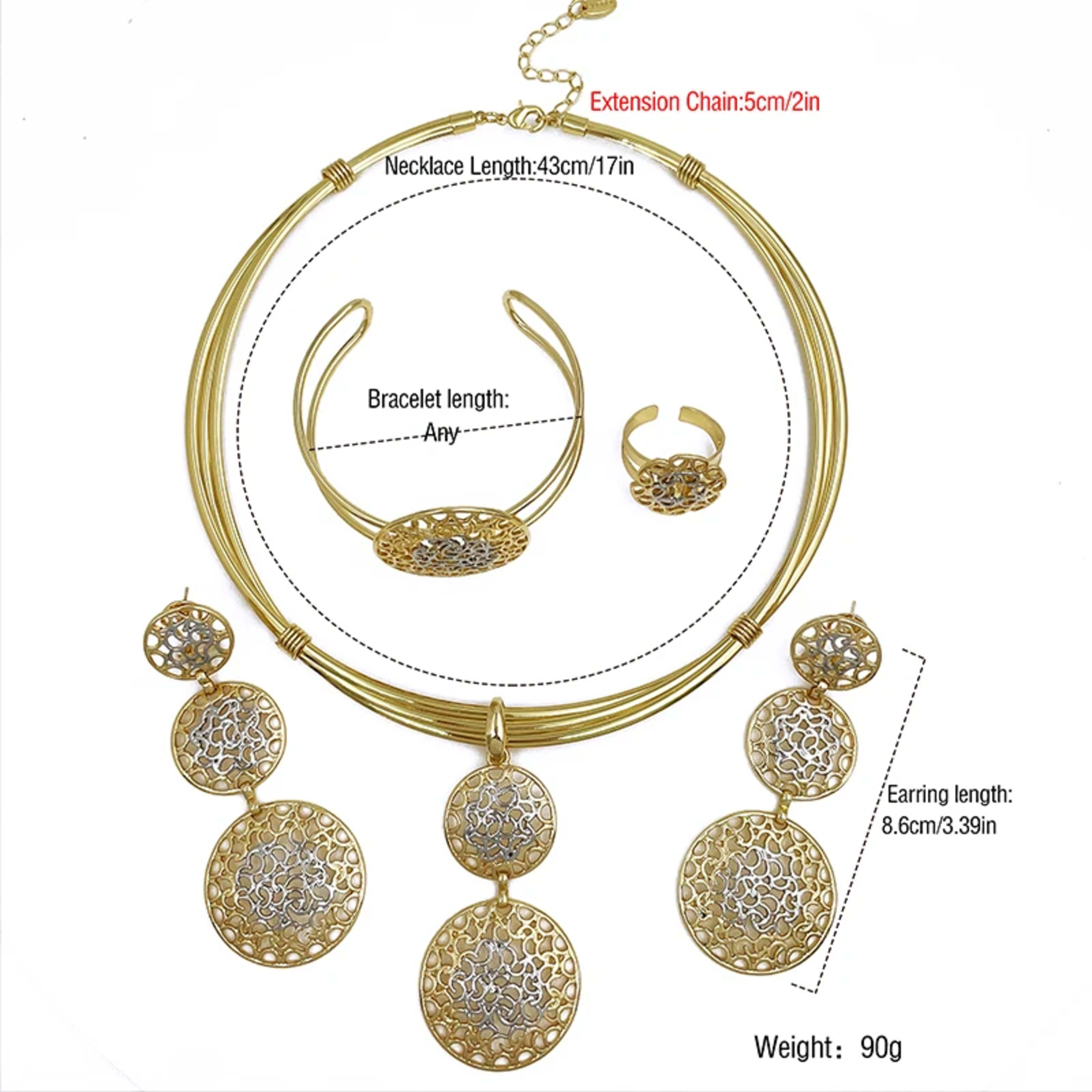 Women  Jewelry Set Two Tone Design Luxury Nigeria Trending Choker Pendant Earrings Ring Bracelet Wedding Party Gift 2
