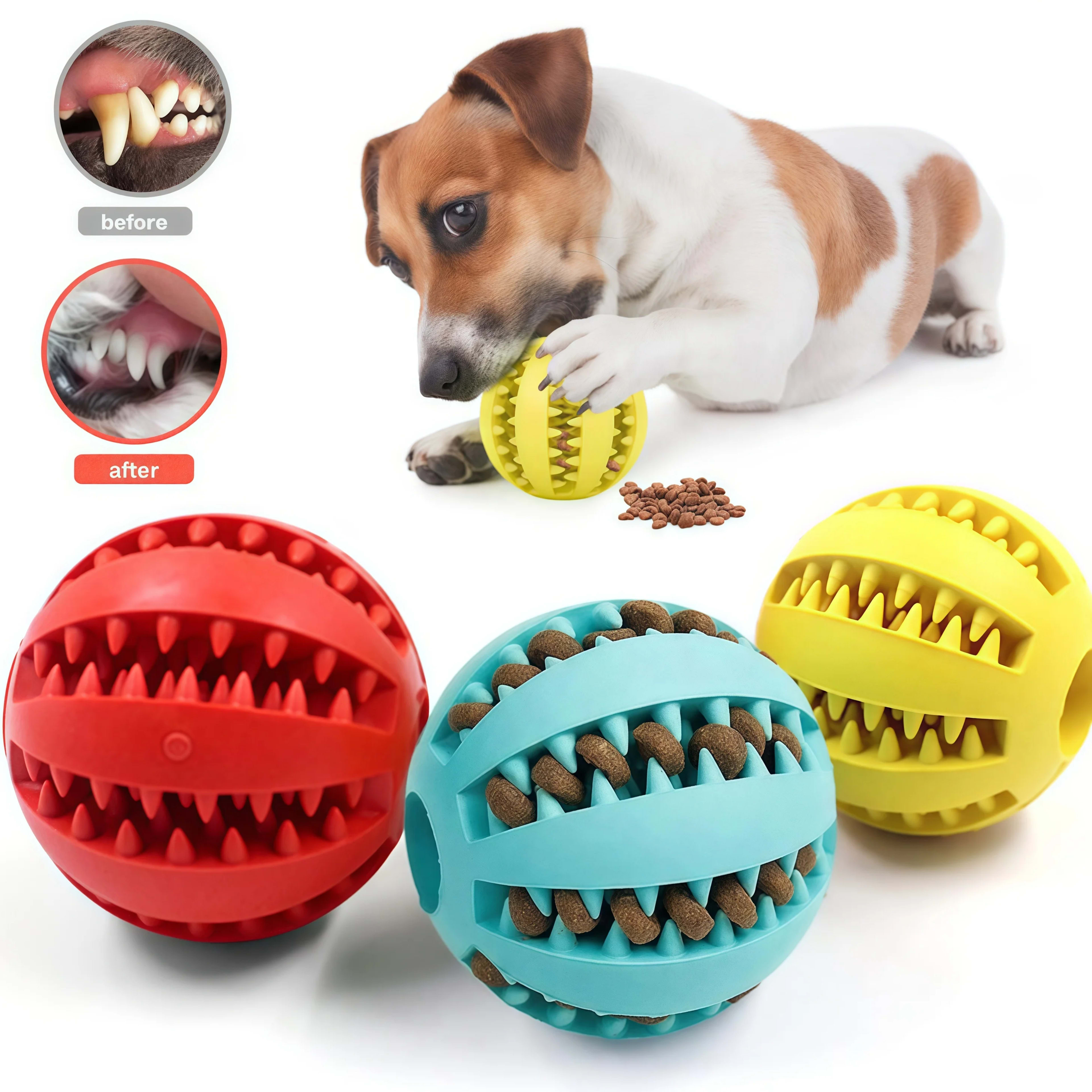 Dog Toy Ball Interactive Rubber Balls Puppy Chewing Toys Pet Tooth Cleaning Ball Cats Pets Food Treat Feeder Silicone Ba