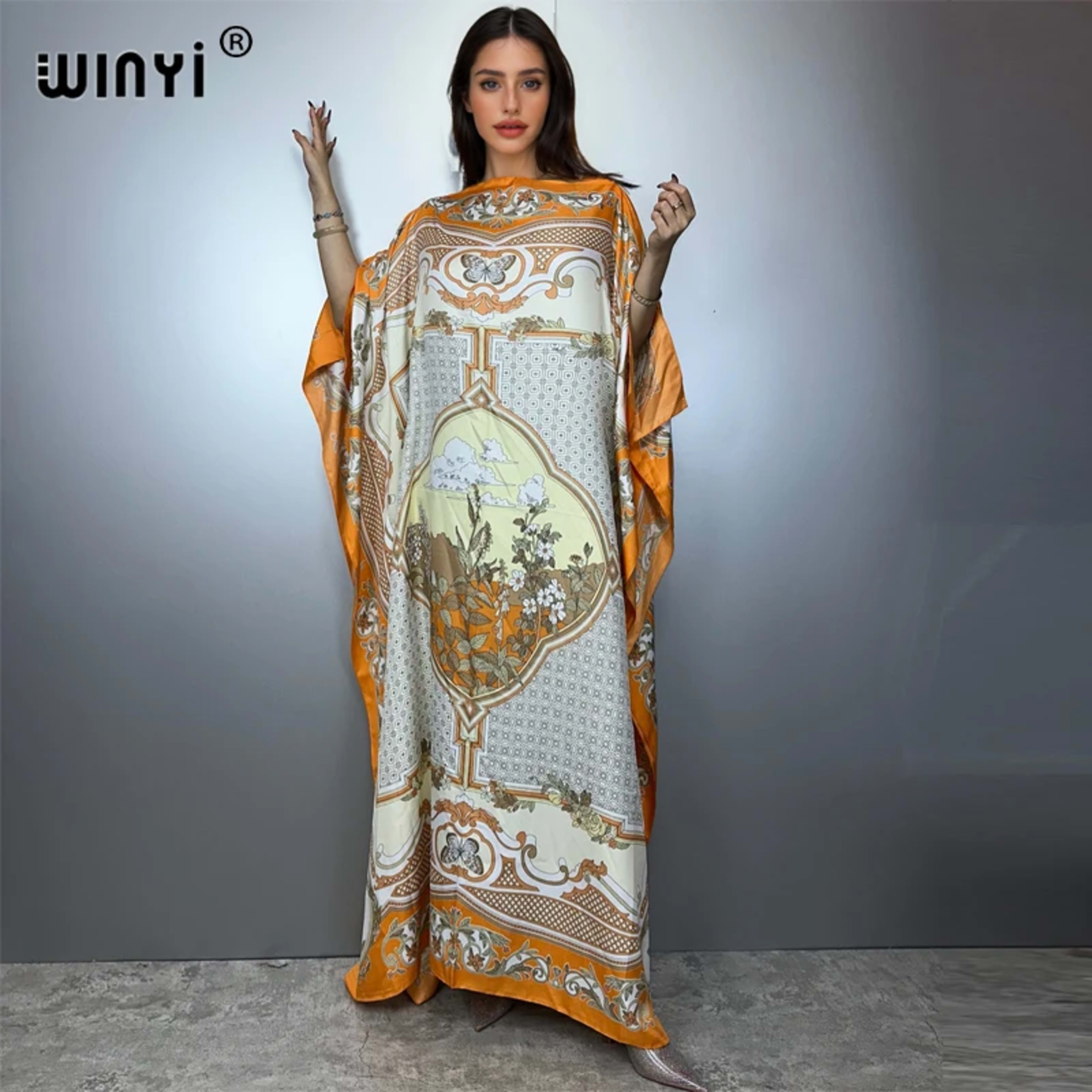 Printed Dresses For Women 2025 Fashion Design Loose Dress Batwing Maxi Long Femme Vestidos Summer Autumn Party Elegant D 10
