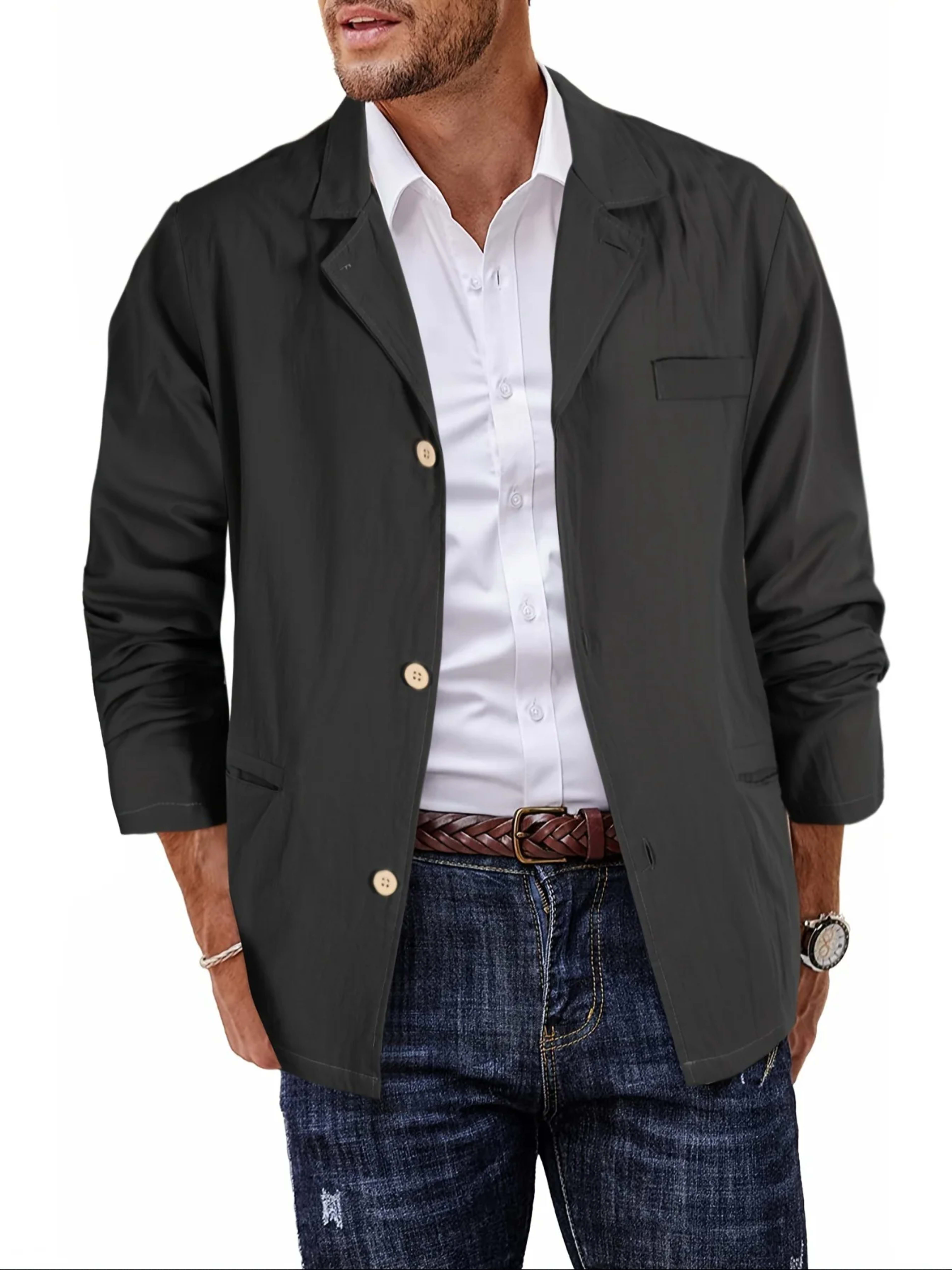 Men's Jacket, Solid Color Cotton and Linen Fashionable Casual Vacation Top 5